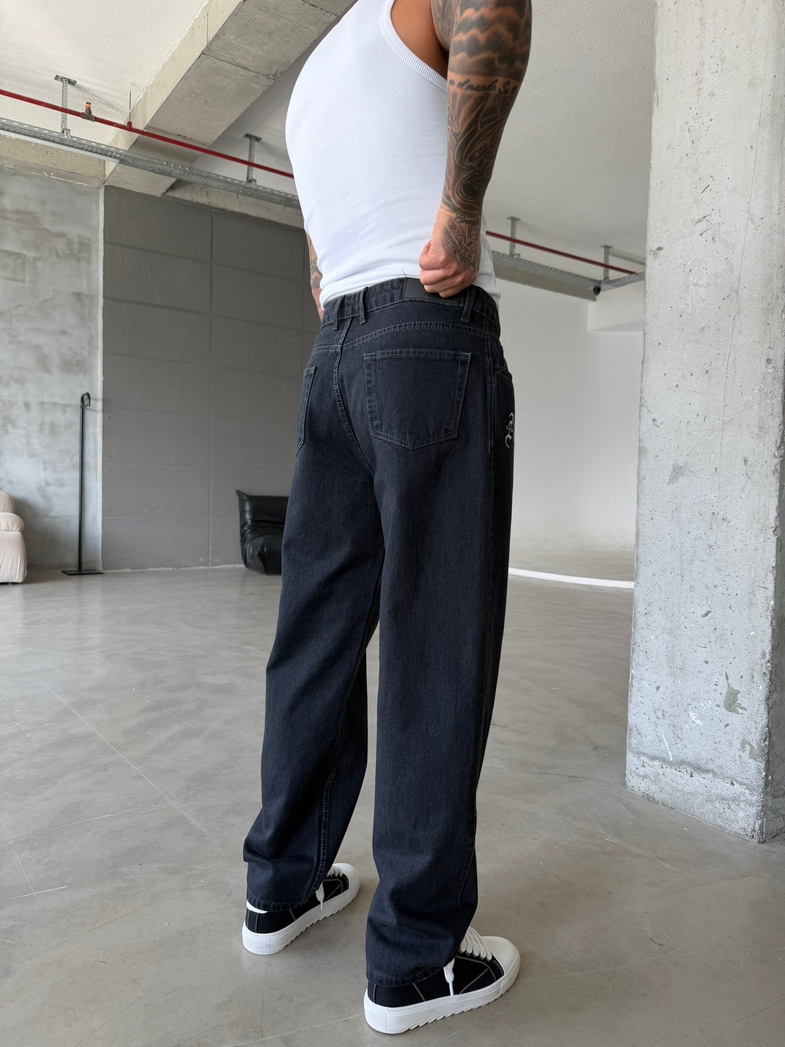 A Nakışlı Basic Premium Baggy Pantolon - Antrasit