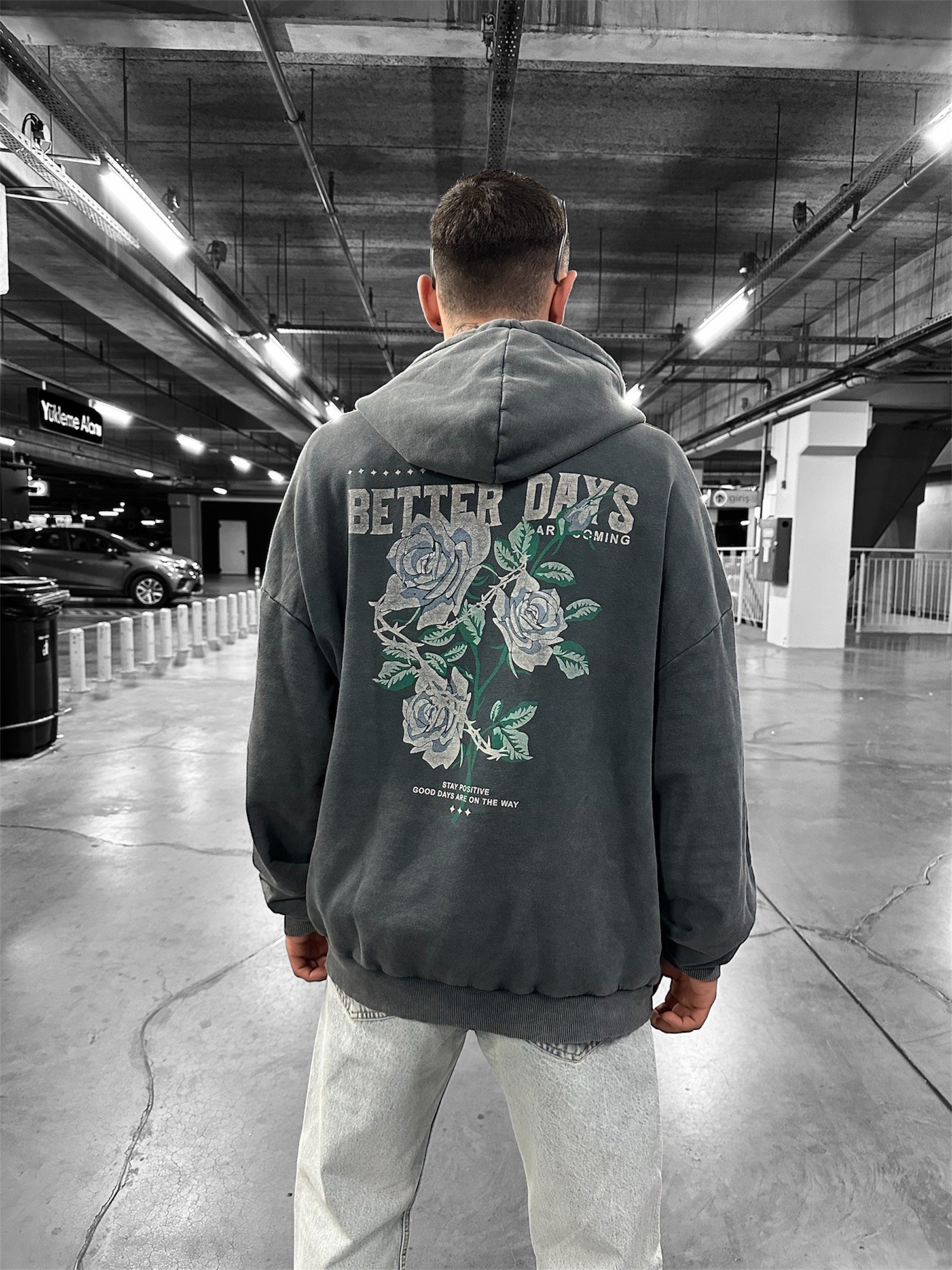 Acid Renk Geçişli Yıkamalı Sweat - Siyah