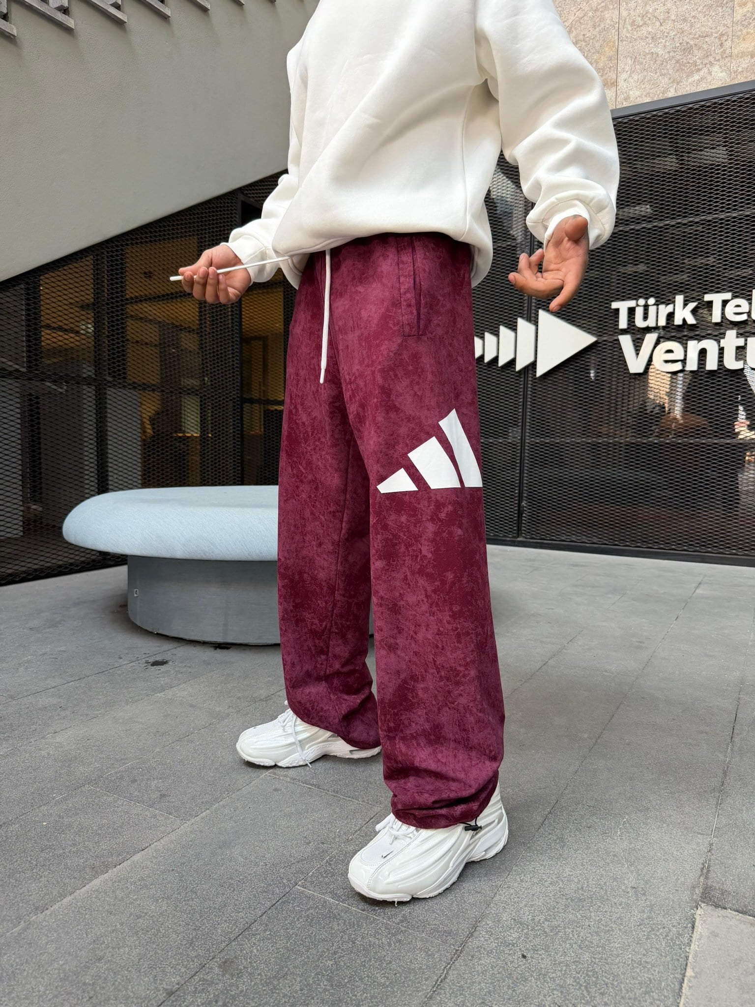 AD Büyük Baskı Acid Yıkamalı Basic Eşofman - Bordo