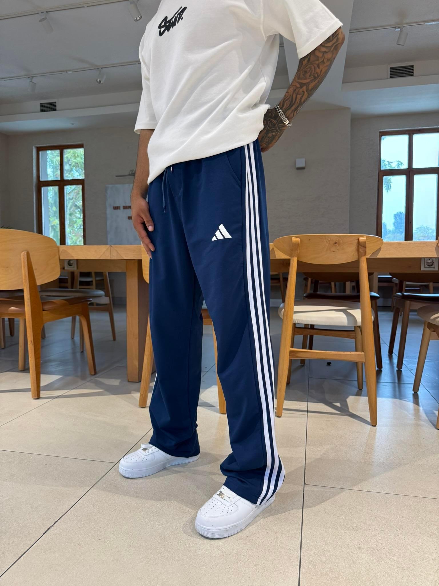 AD Kabartma Baskı Şeritli Eşofman - İndigo