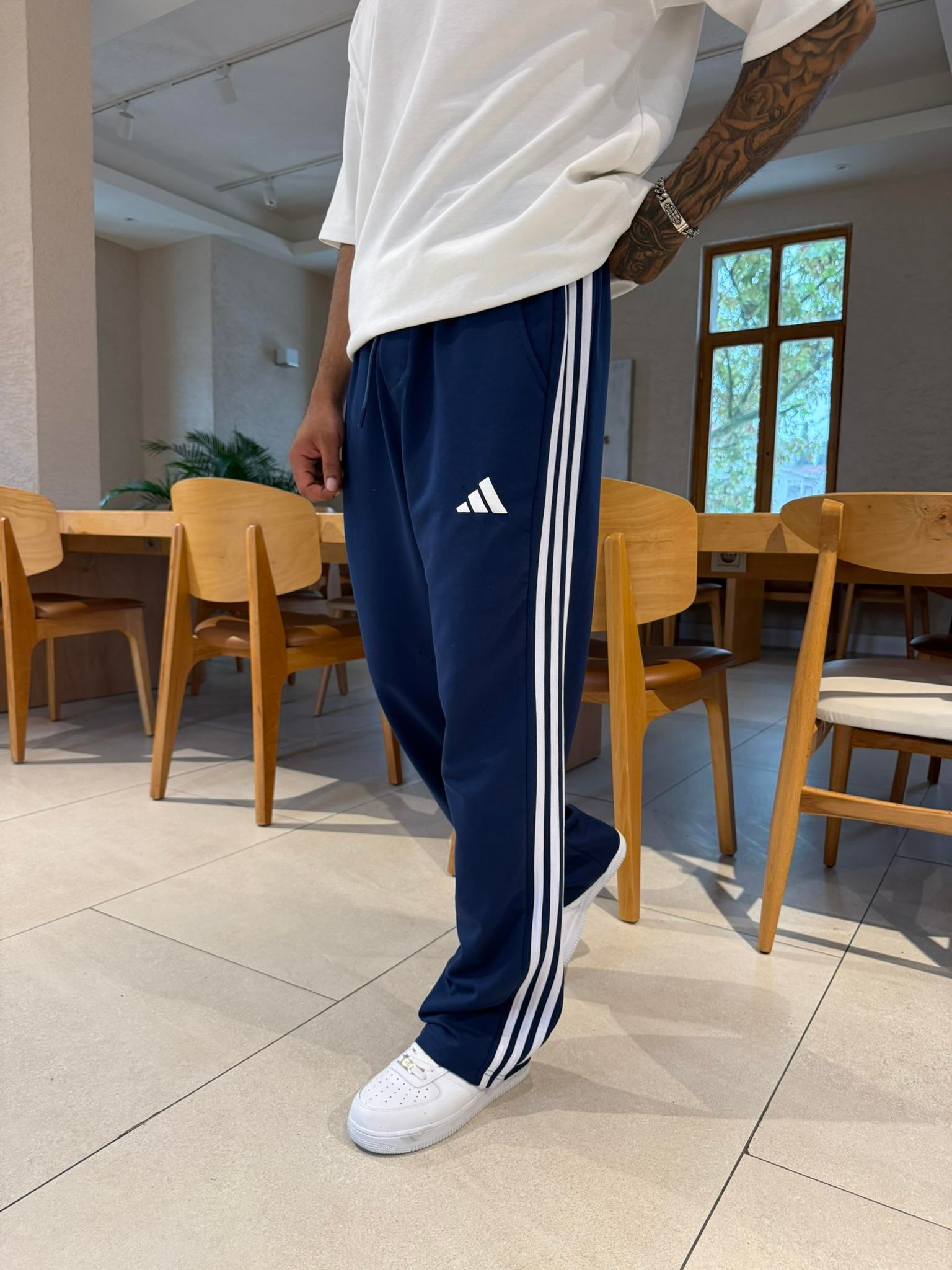 AD Kabartma Baskı Şeritli Eşofman - İndigo