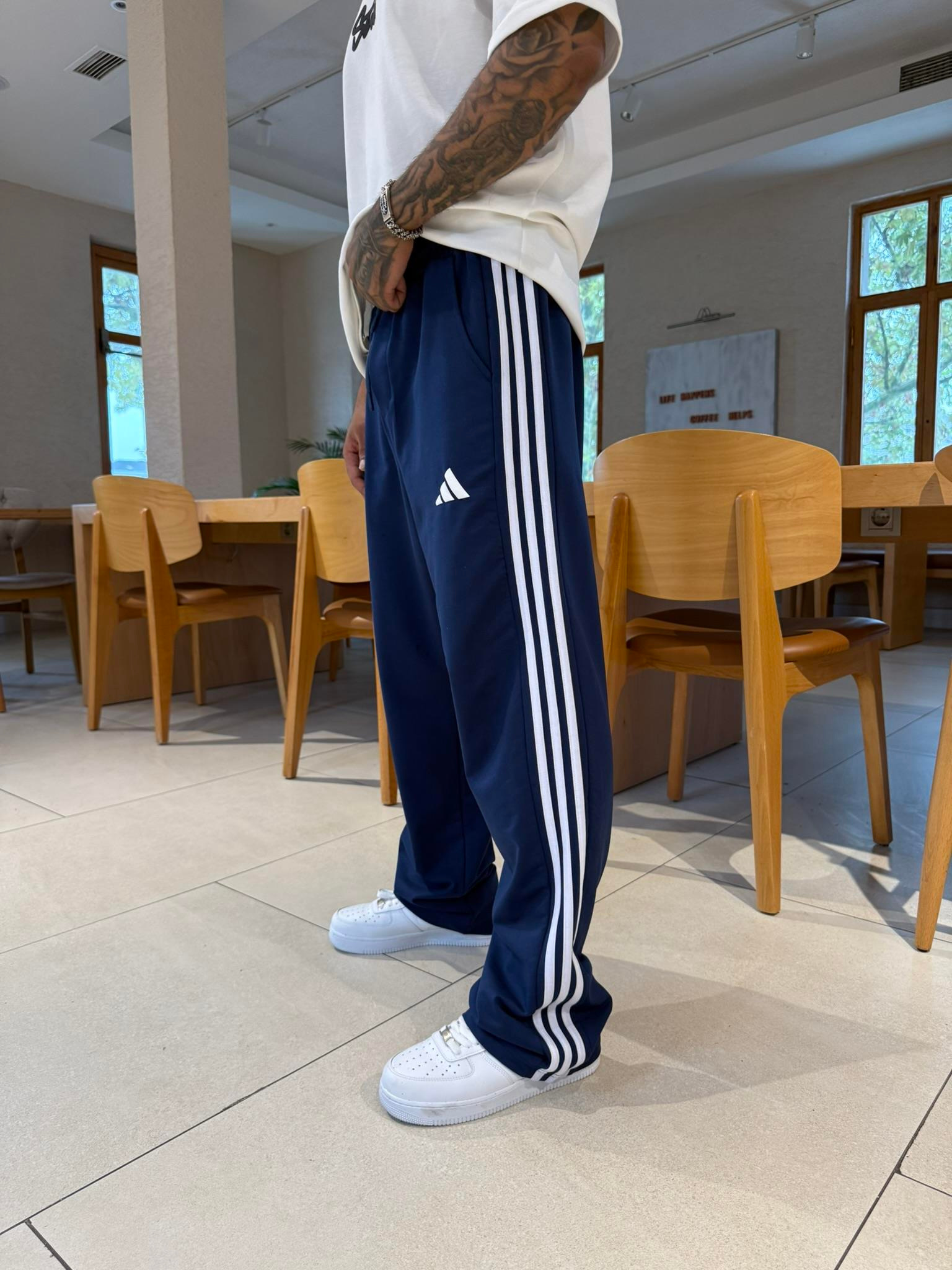 AD Kabartma Baskı Şeritli Eşofman - İndigo