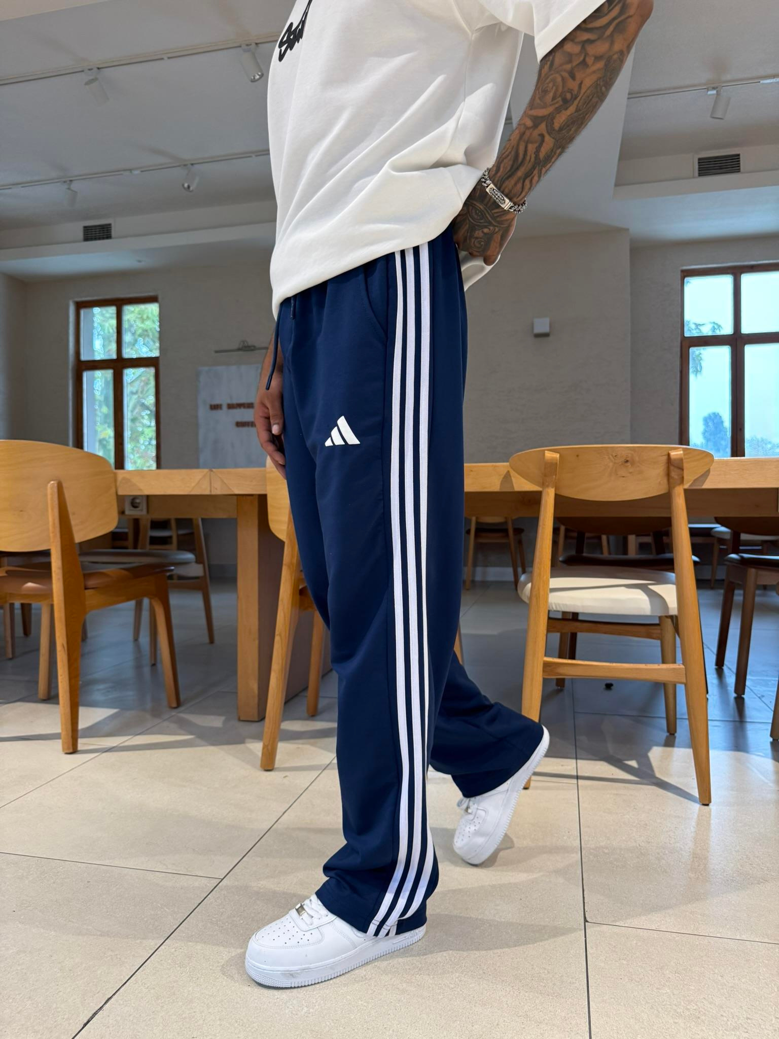 AD Kabartma Baskı Şeritli Eşofman - İndigo