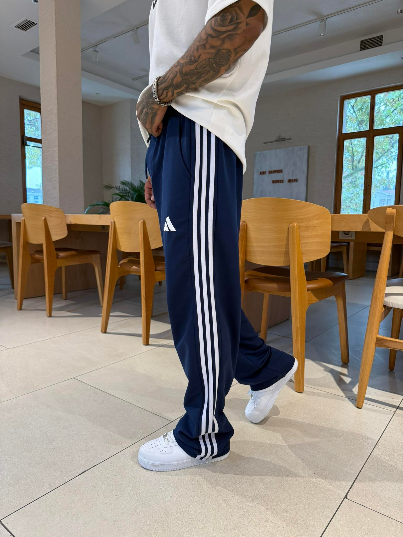 AD Kabartma Baskı Şeritli Eşofman - İndigo