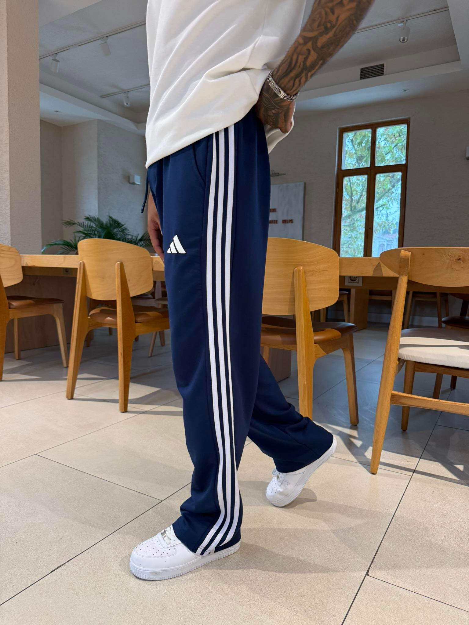 AD Kabartma Baskı Şeritli Eşofman - İndigo