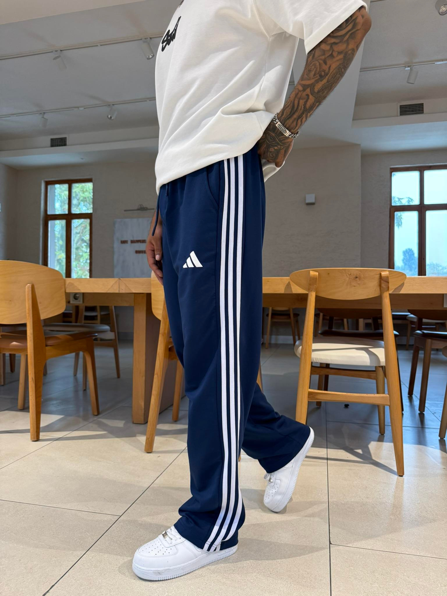 AD Kabartma Baskı Şeritli Eşofman - İndigo