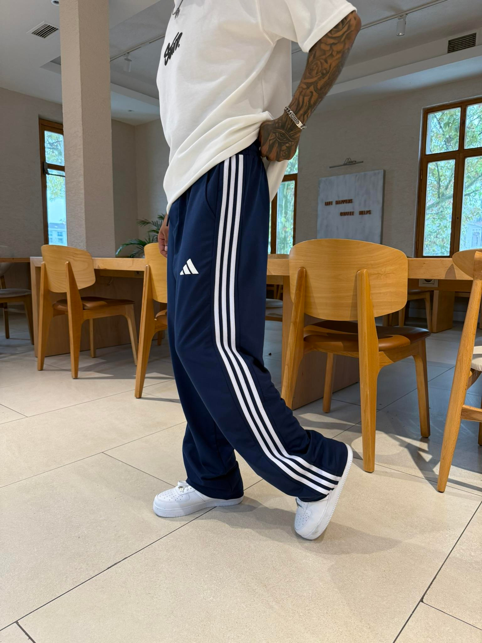 AD Kabartma Baskı Şeritli Eşofman - İndigo