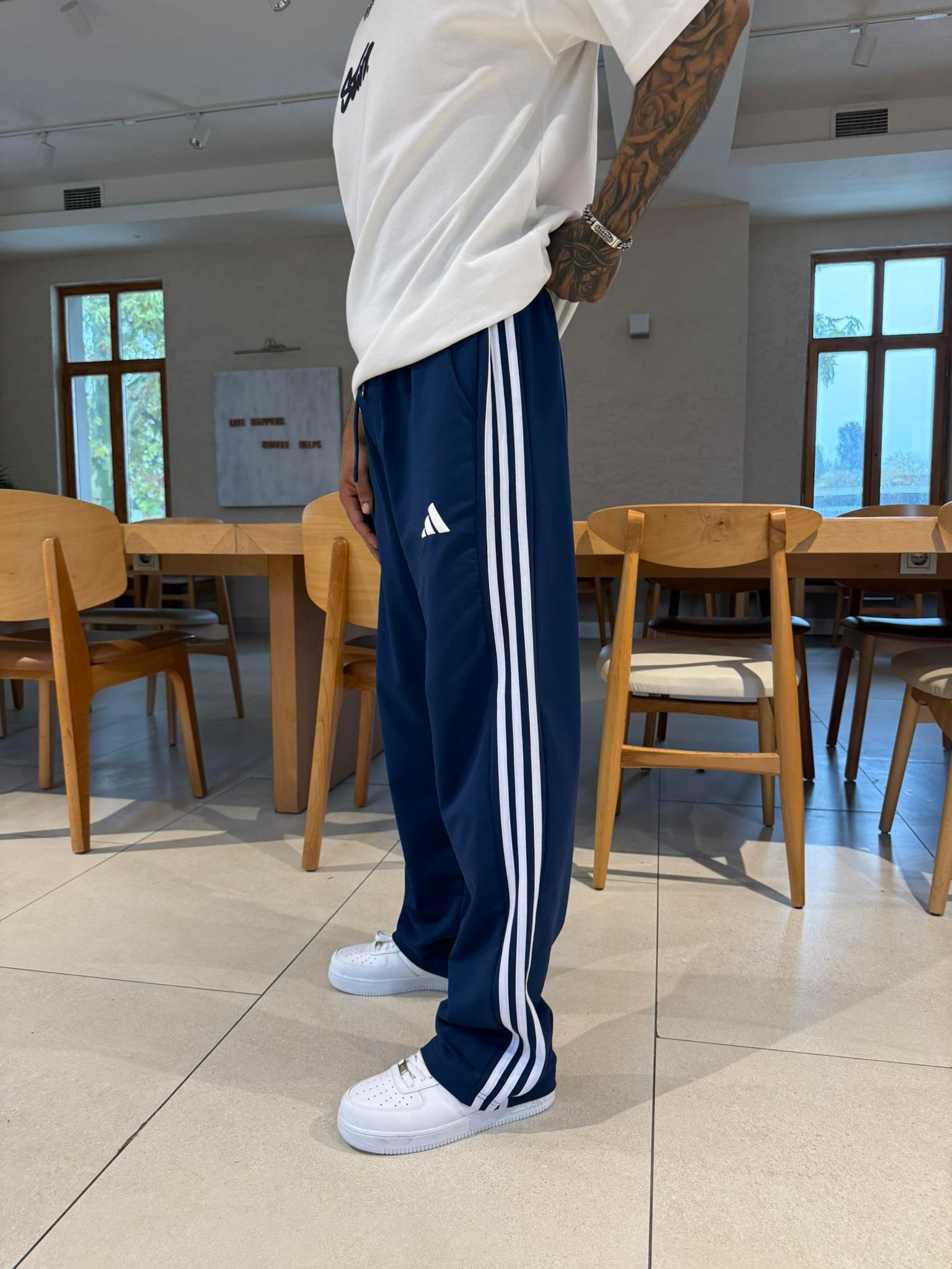 AD Kabartma Baskı Şeritli Eşofman - İndigo