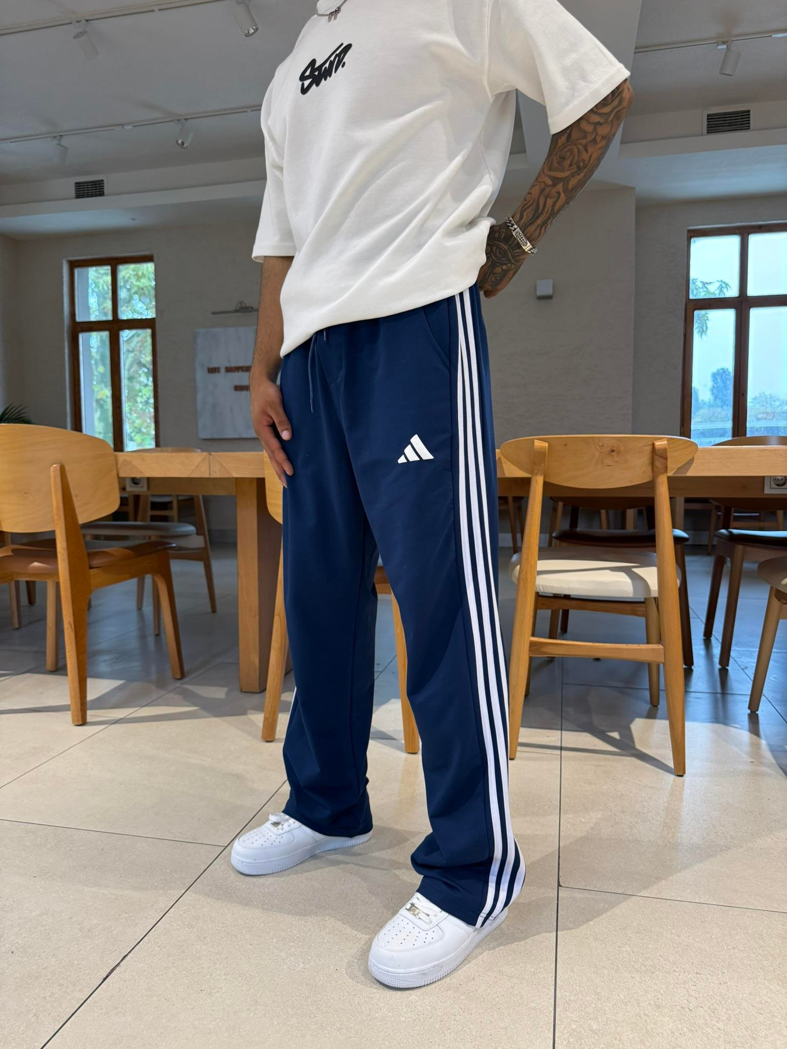 AD Kabartma Baskı Şeritli Eşofman - İndigo