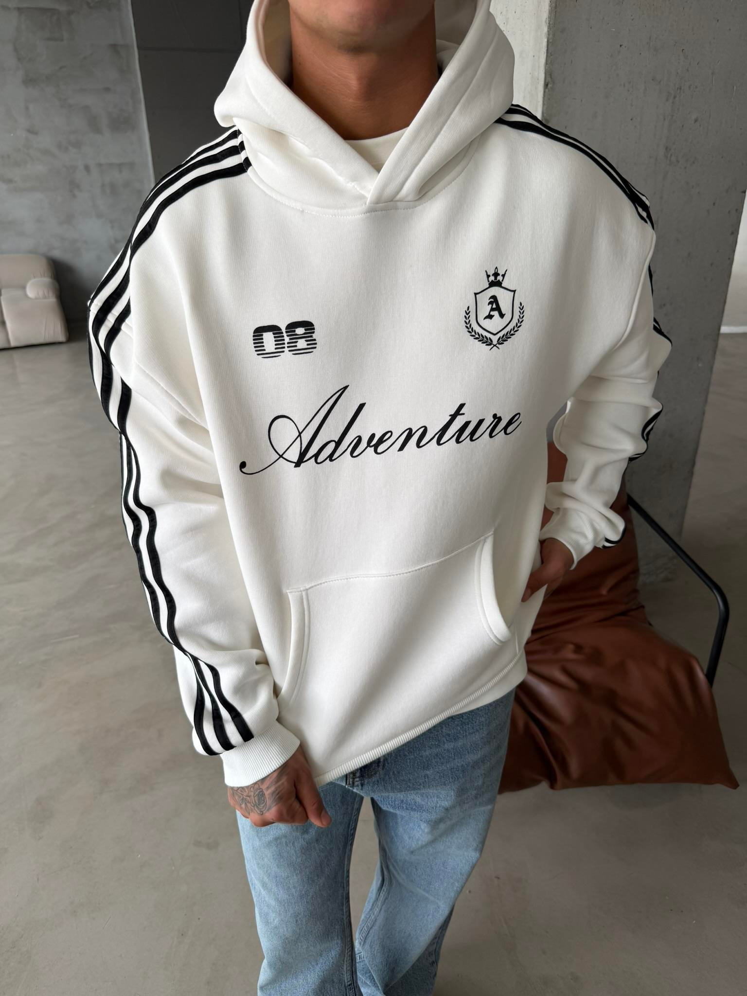 Adventure 08 Cizgili Hoodie - Beyaz