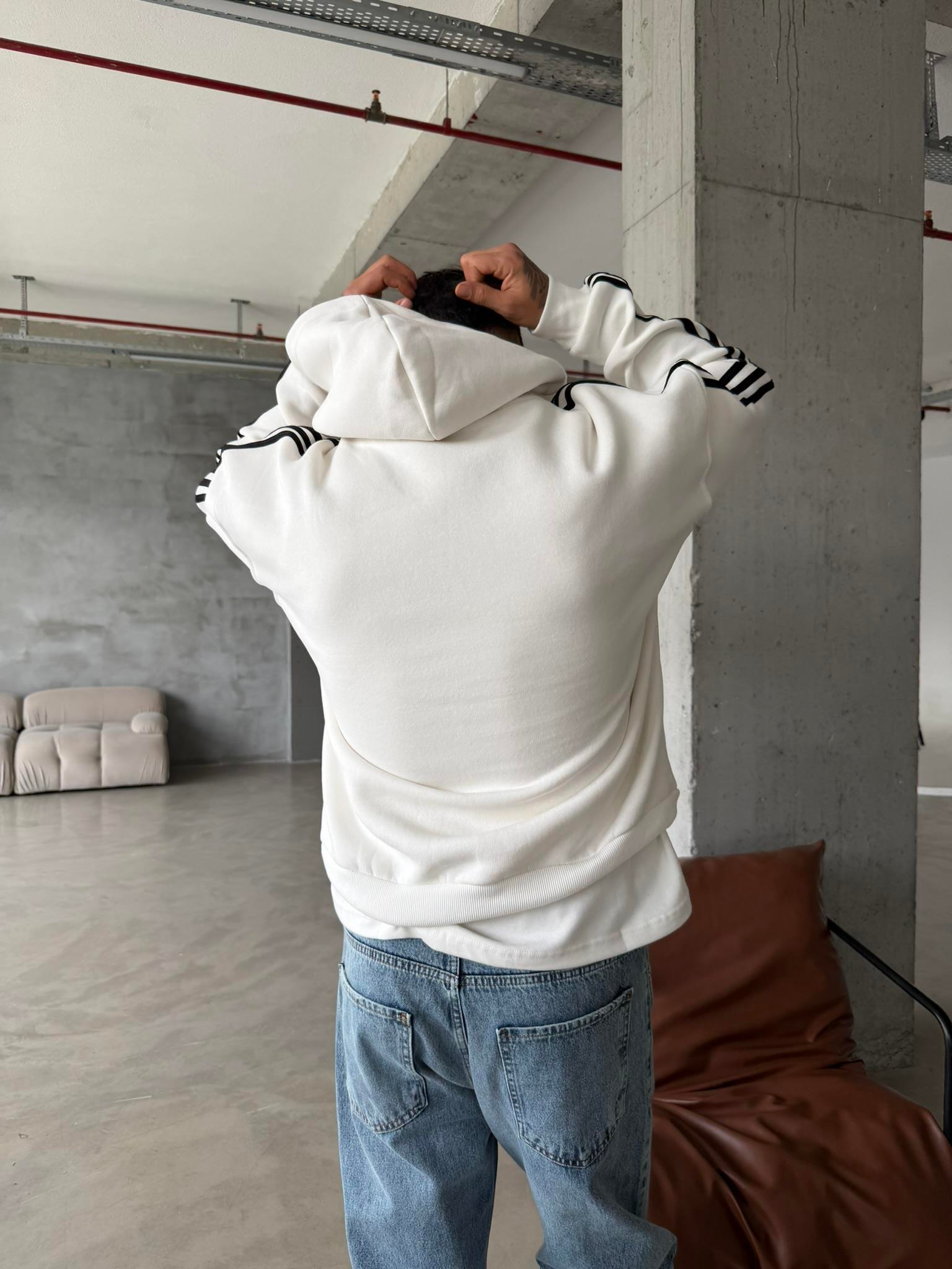 Adventure 08 Cizgili Hoodie - Beyaz