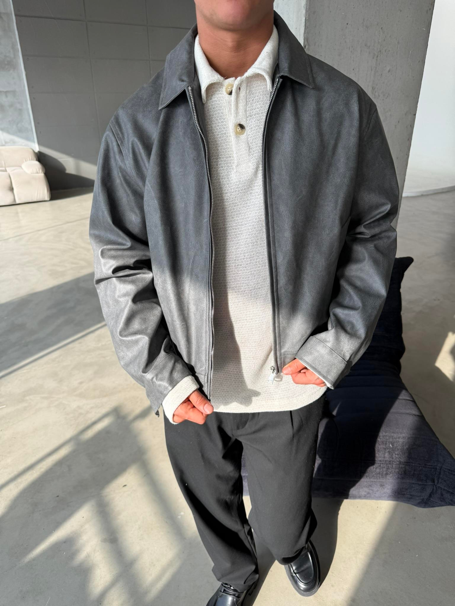 Arden Deri Ceket - Gri