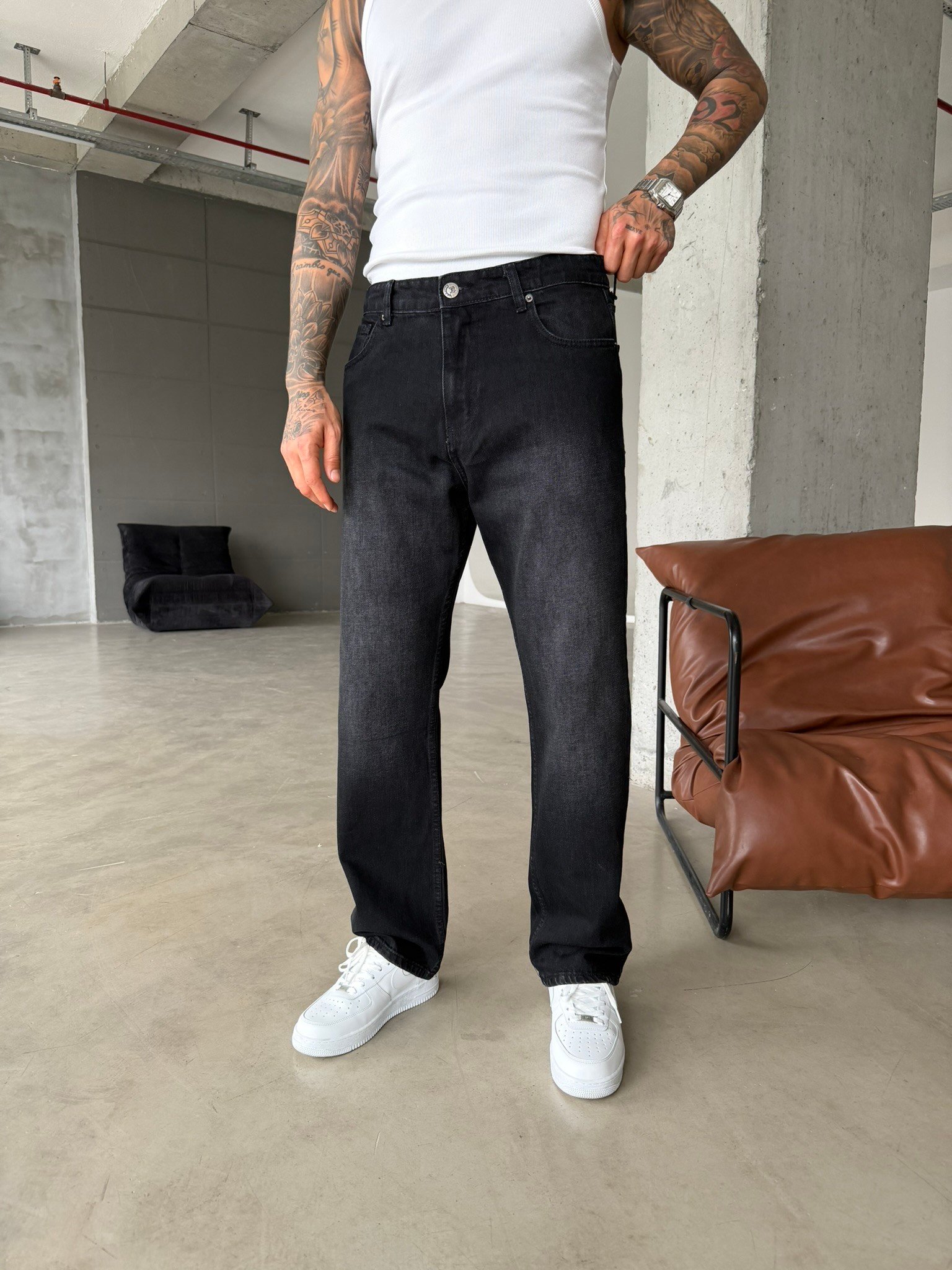 Auro Baggy Fit Eskitme Yıkamalı - Siyah