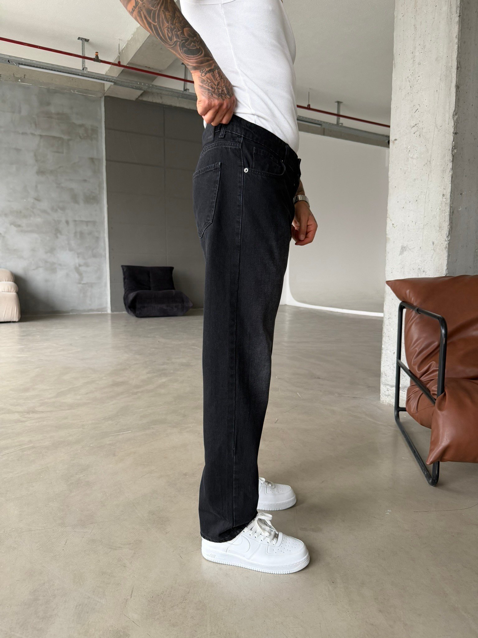 Auro Baggy Fit Eskitme Yıkamalı - Siyah