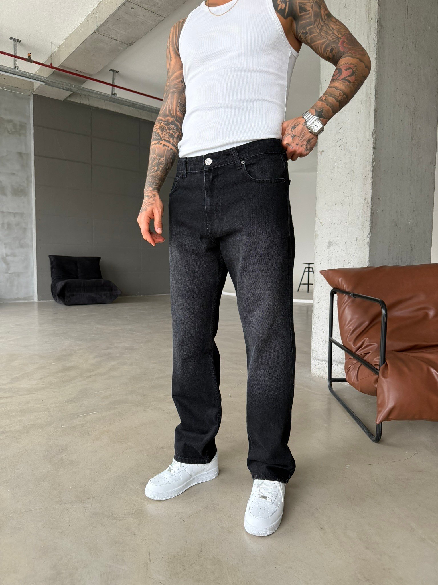 Auro Baggy Fit Eskitme Yıkamalı - Siyah