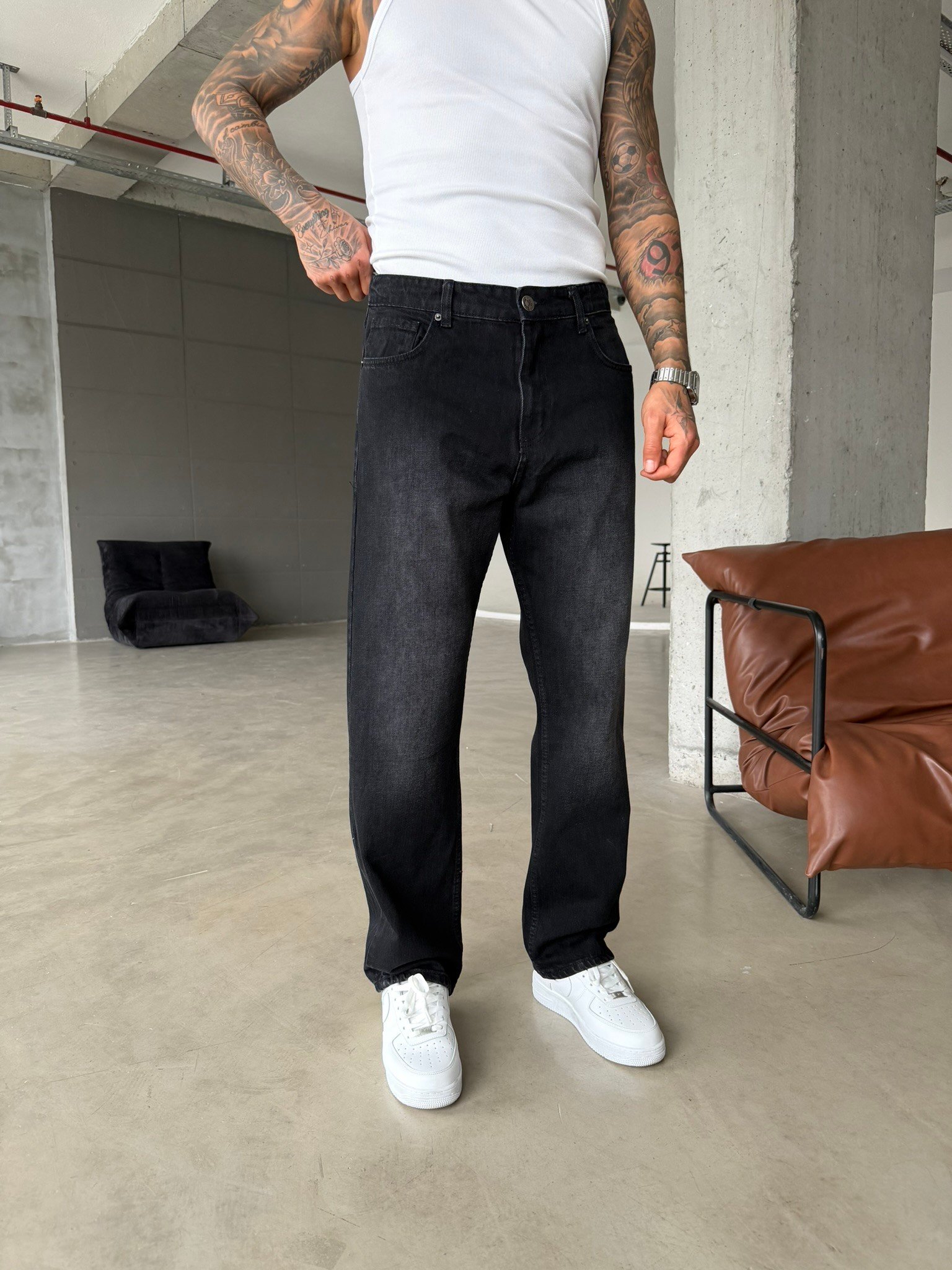 Auro Baggy Fit Eskitme Yıkamalı - Siyah