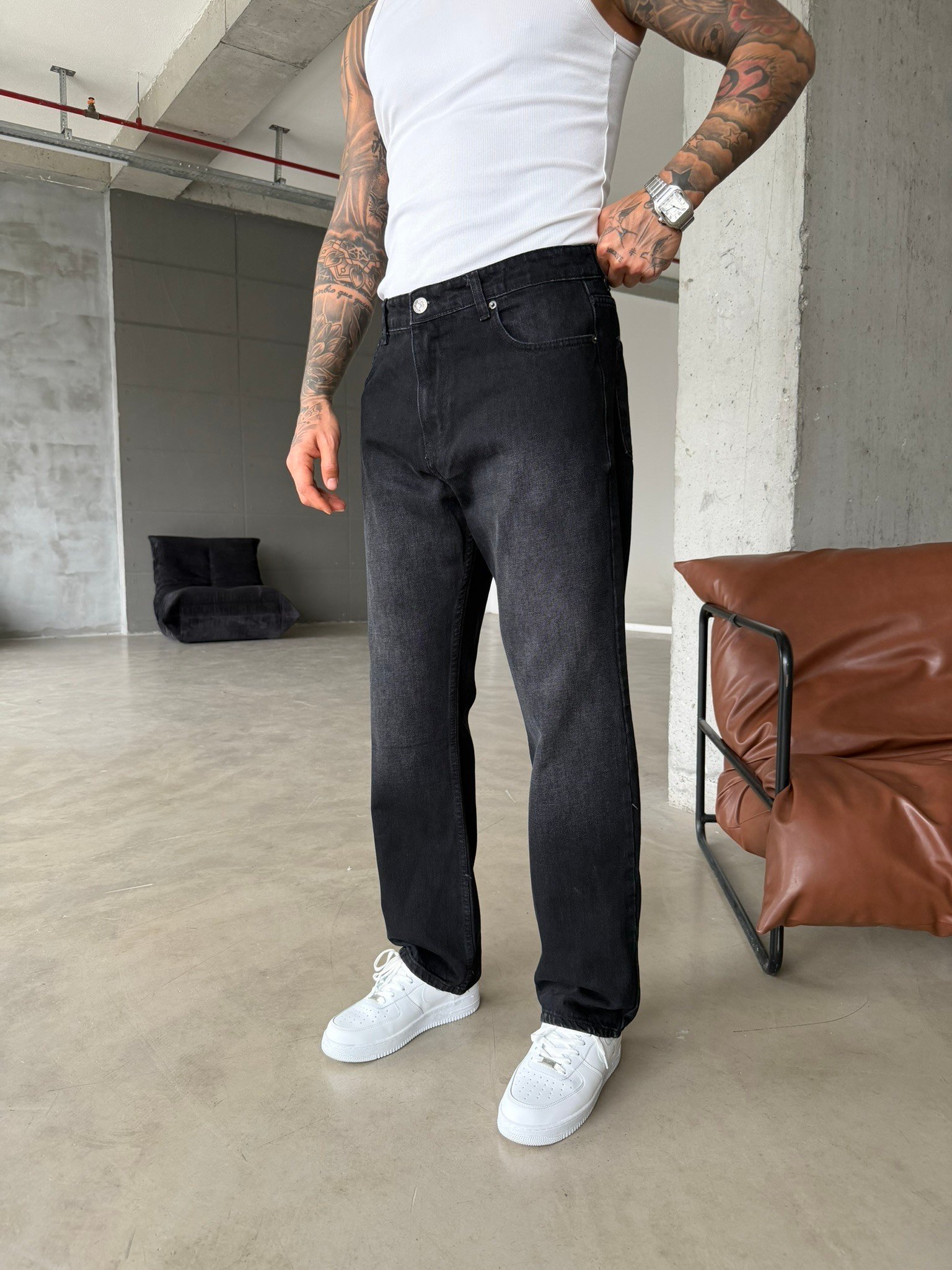 Auro Baggy Fit Eskitme Yıkamalı - Siyah