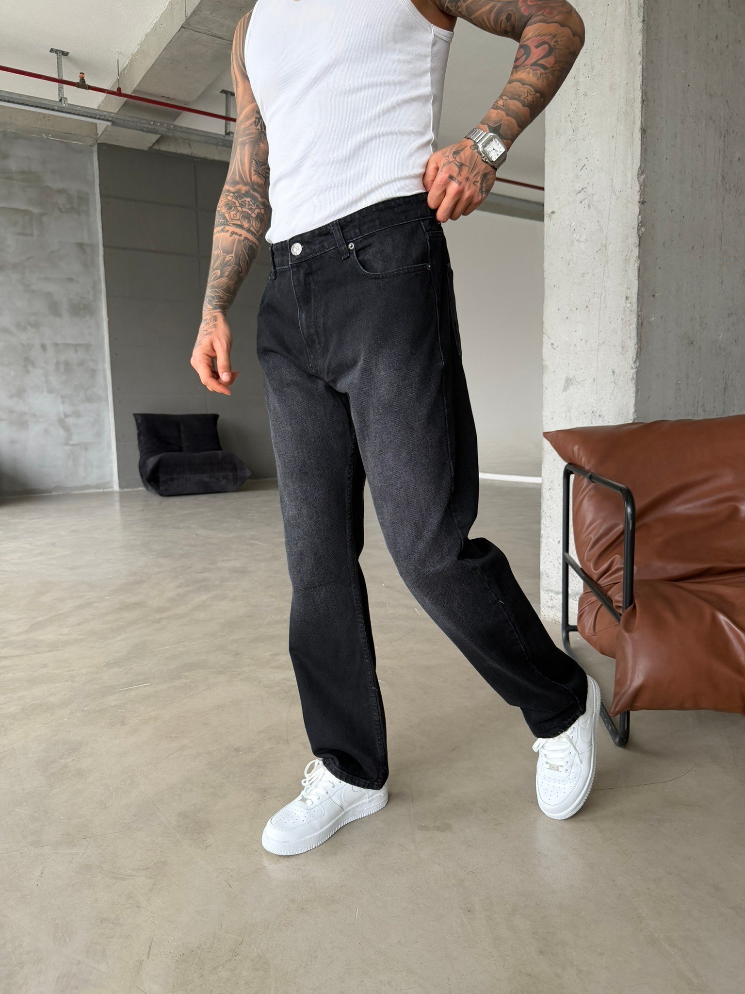 Auro Baggy Fit Eskitme Yıkamalı - Siyah