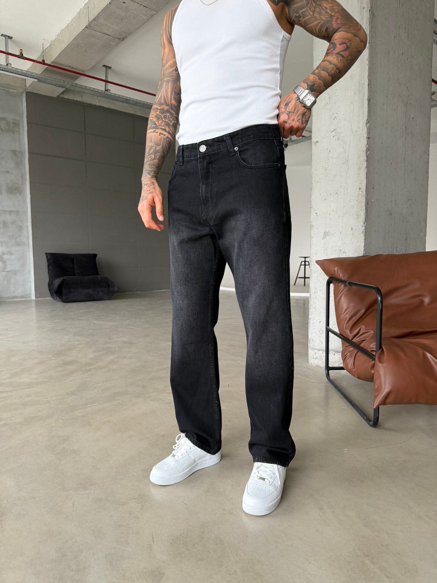 Auro Baggy Fit Eskitme Yıkamalı - Siyah