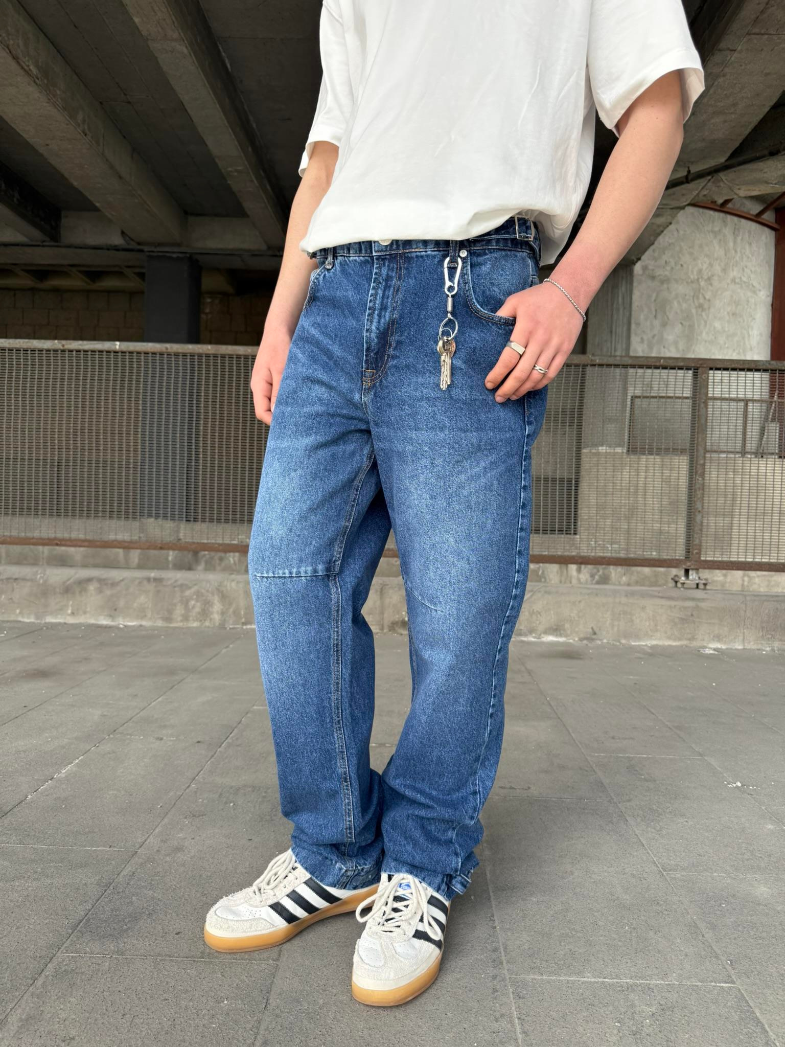 Baggy Fit Ayarlanabilir Bel Ve Paça Detaylı Jean - Mavi
