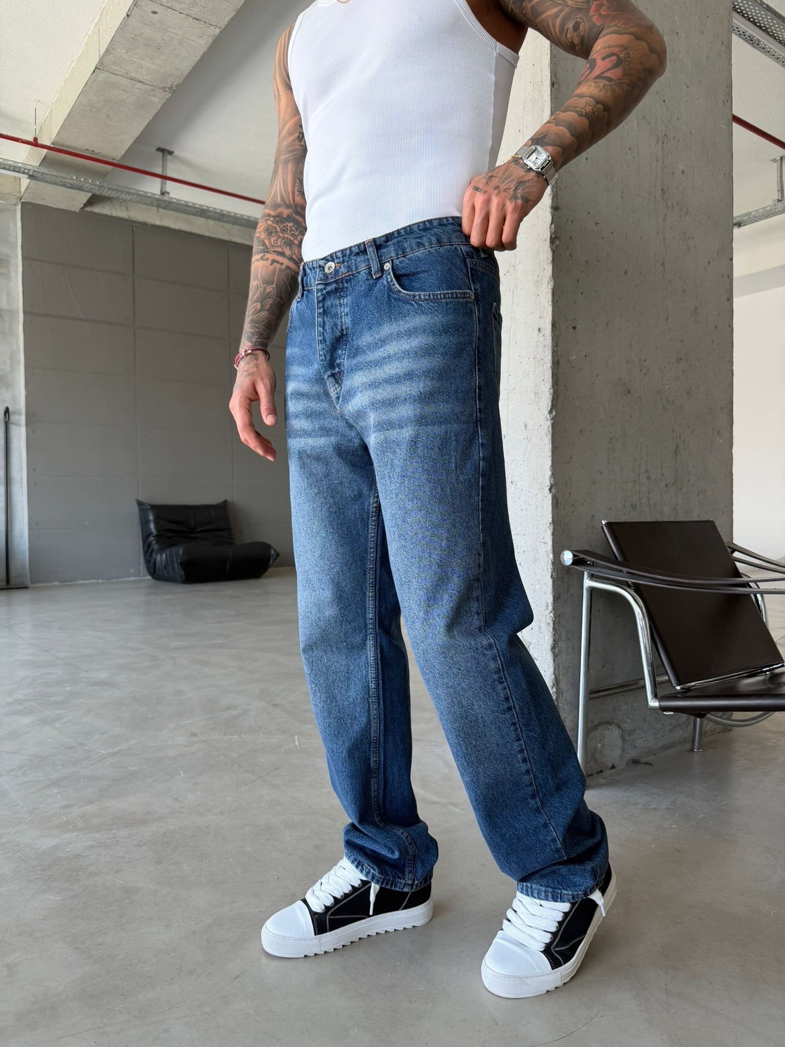 Baggy Fit Basic Pantolon - Lacivert