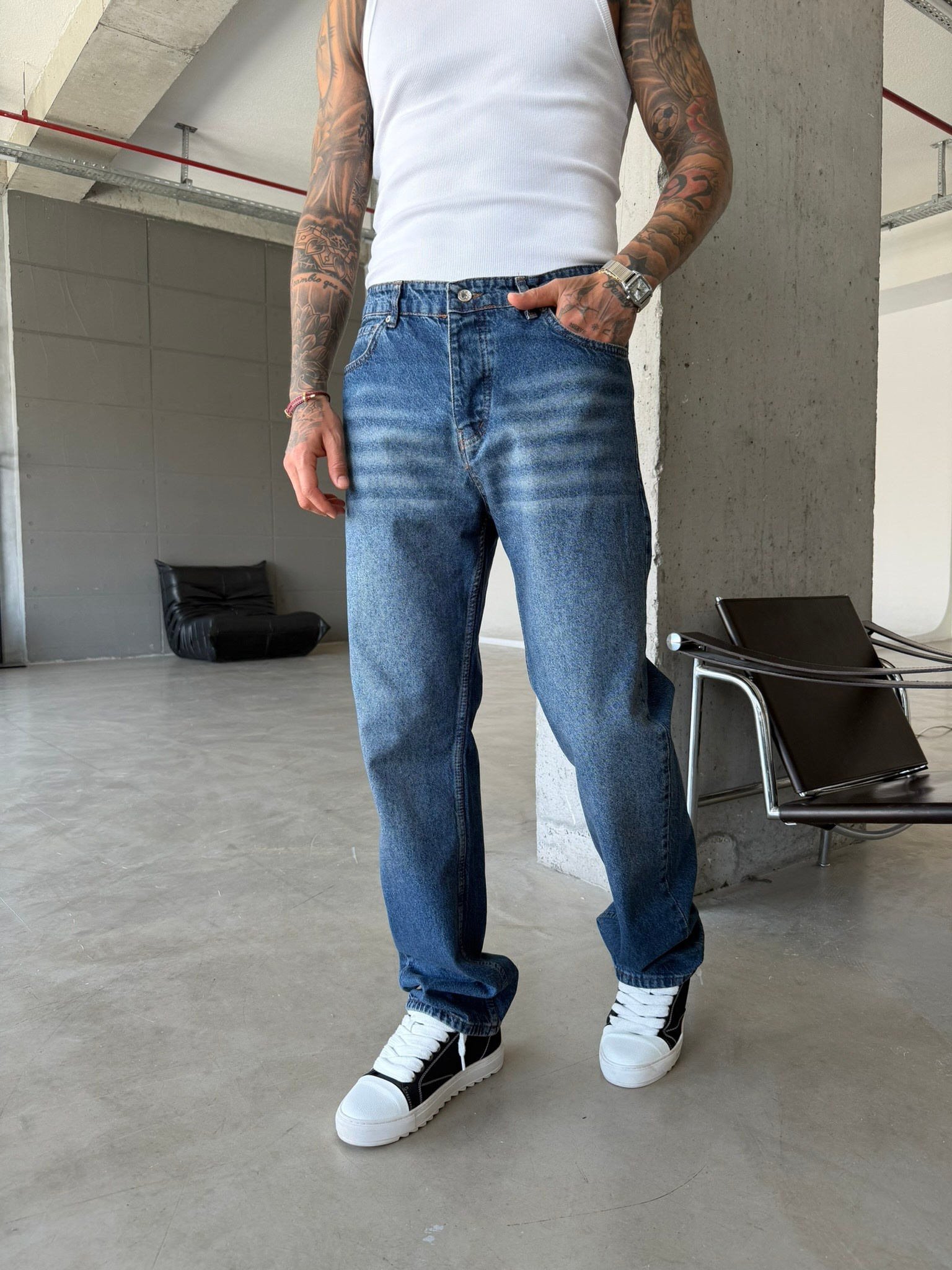 Baggy Fit Basic Pantolon - Lacivert