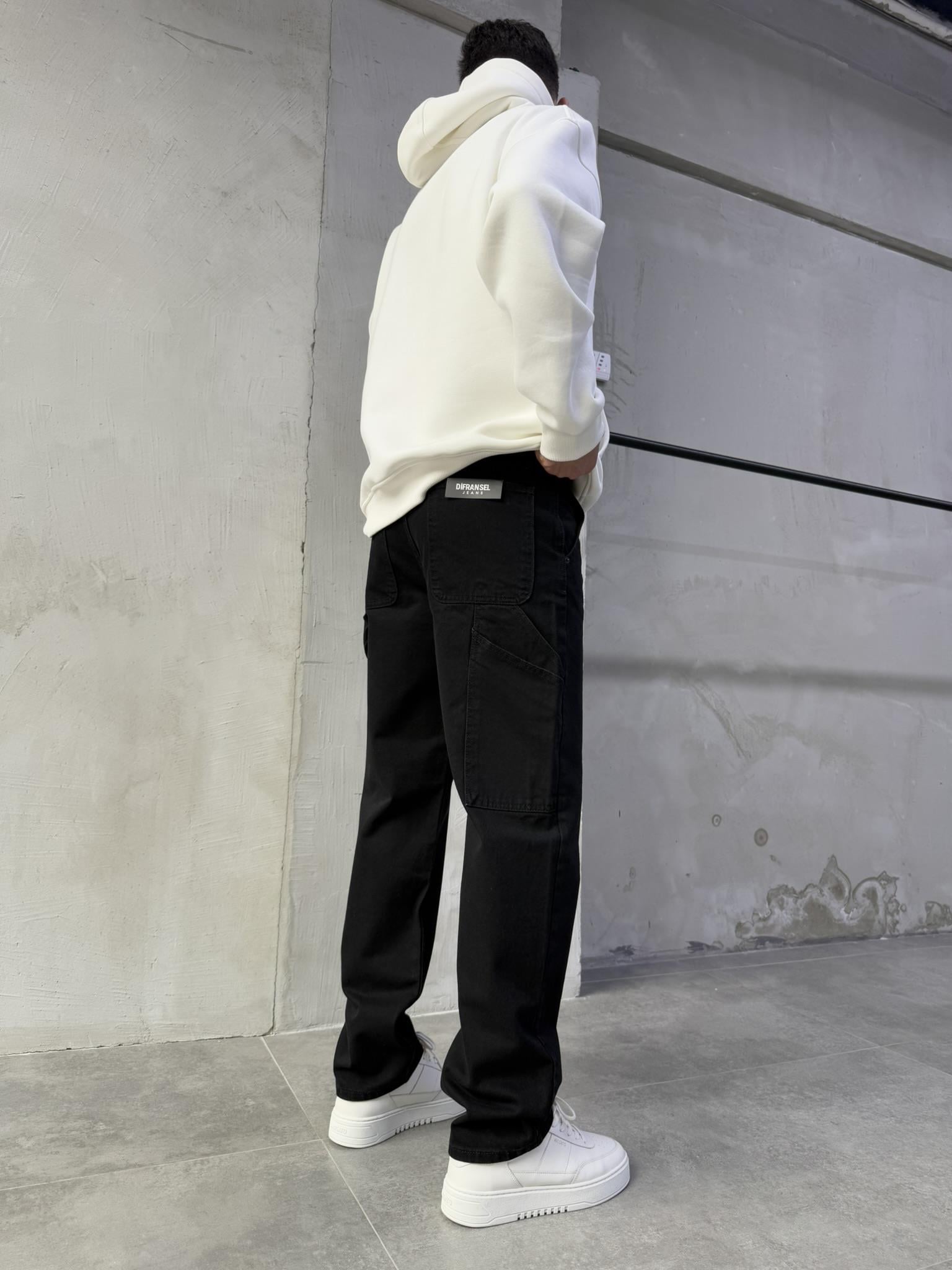 Baggy Tasarım Kemerli Jean Pantolon SİYAH