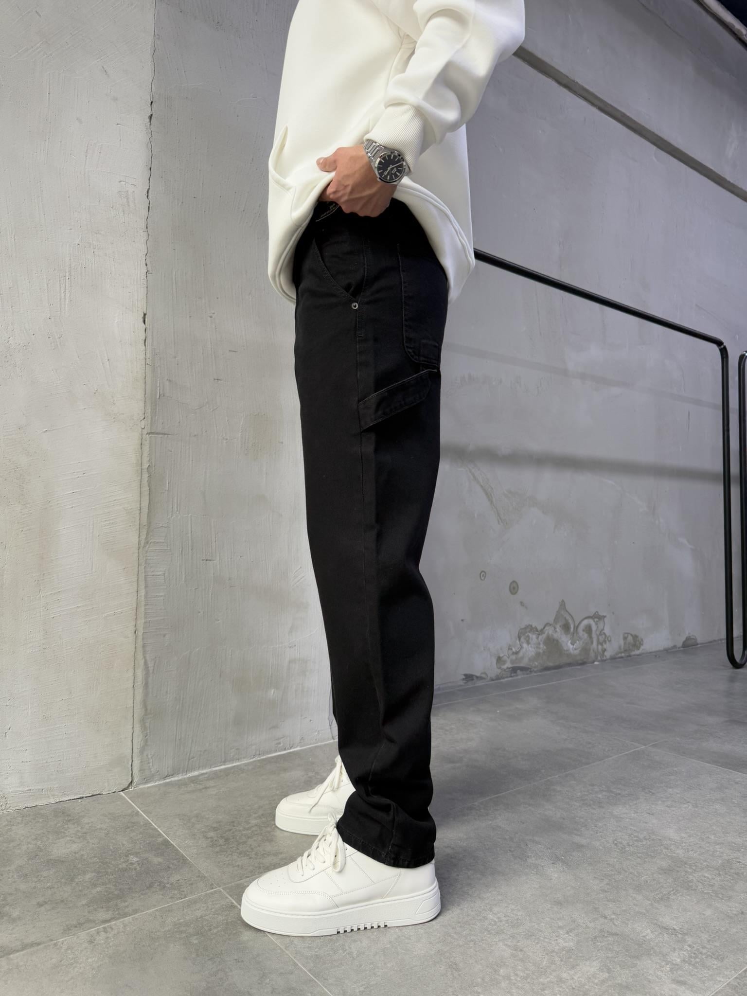 Baggy Tasarım Kemerli Jean Pantolon SİYAH
