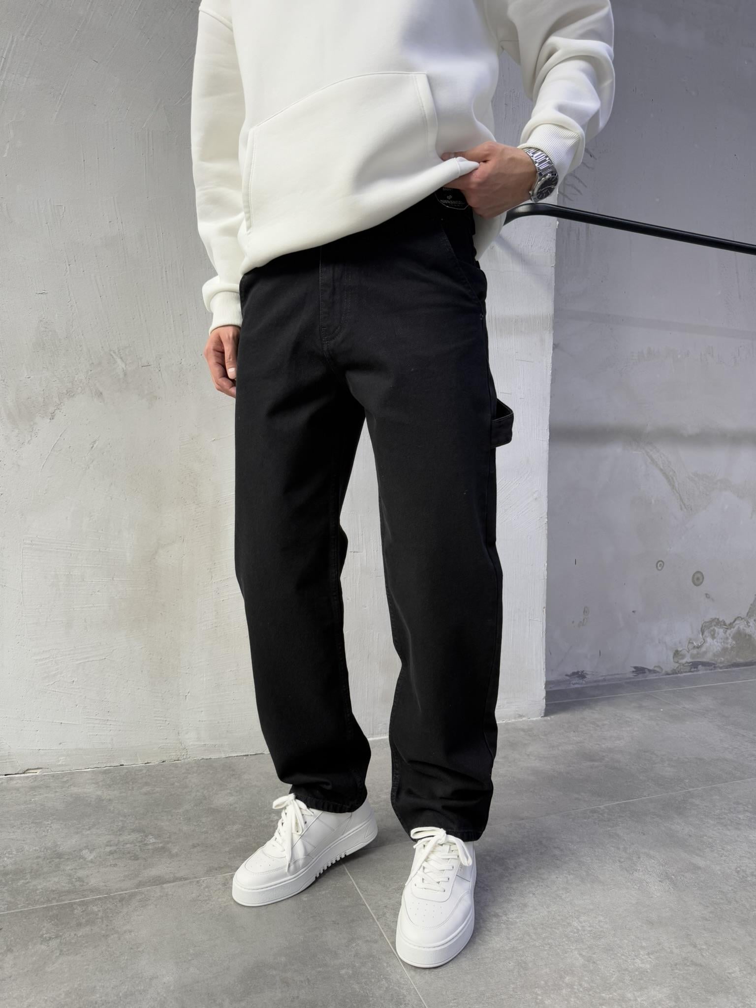 Baggy Tasarım Kemerli Jean Pantolon SİYAH