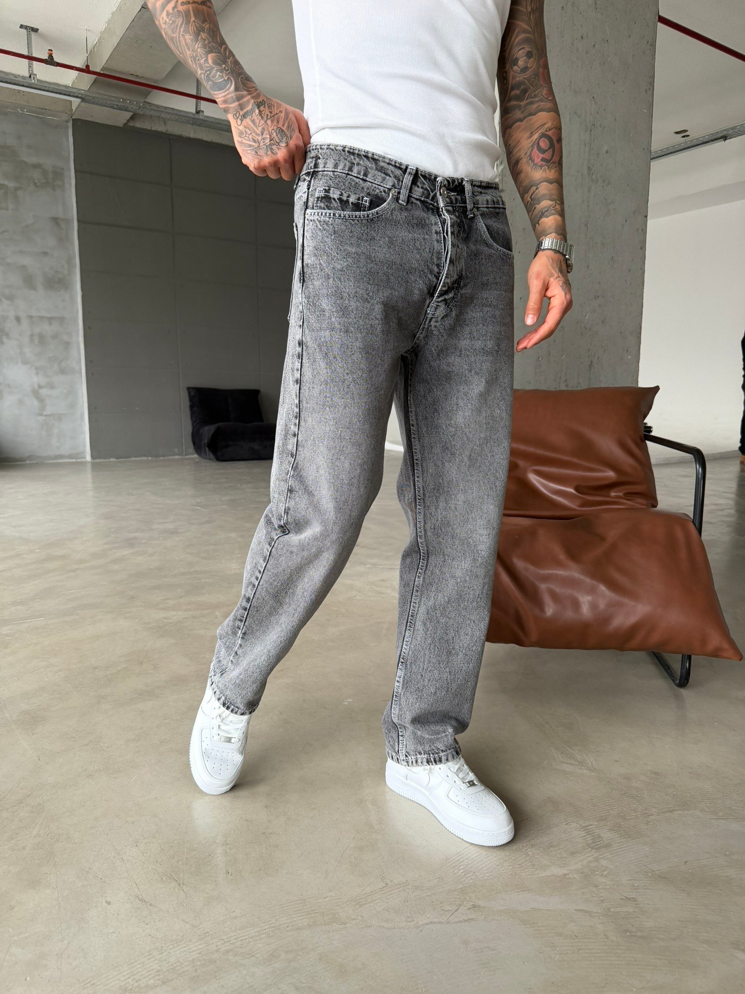 Basic Baggy Fit Pantolon - Gri