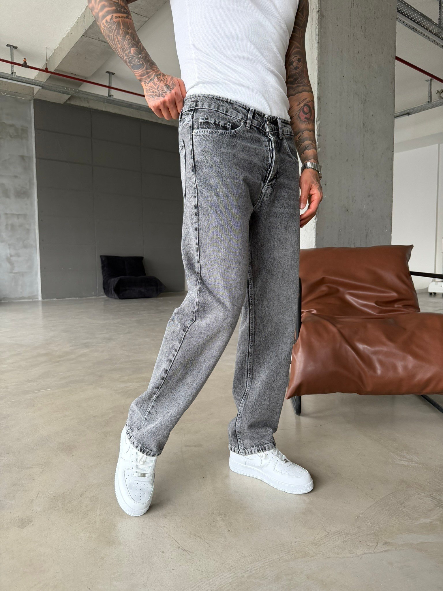 Basic Baggy Fit Pantolon - Gri