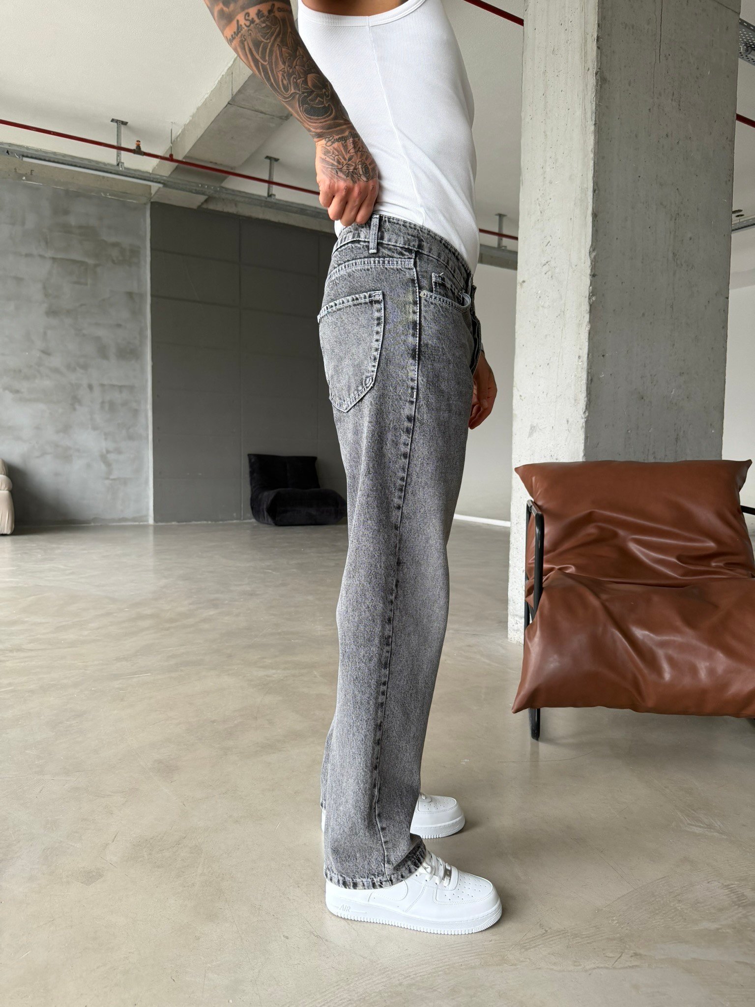Basic Baggy Fit Pantolon - Gri