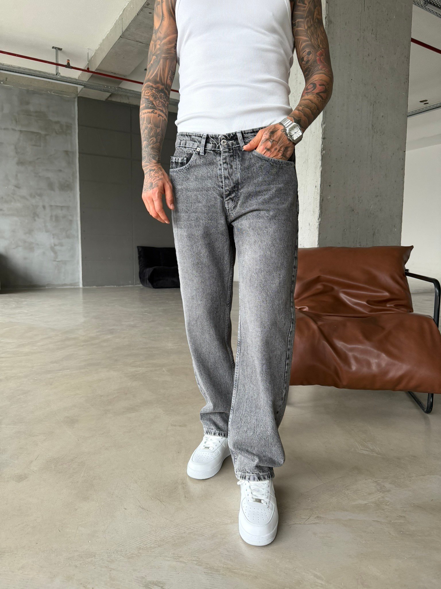 Basic Baggy Fit Pantolon - Gri