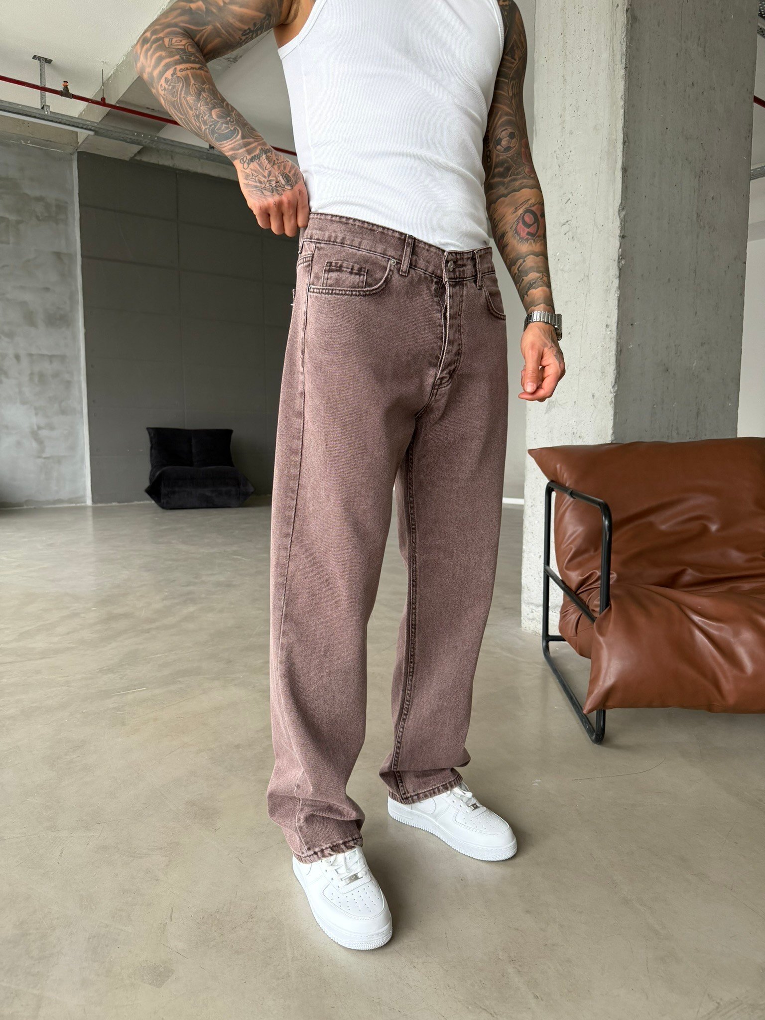 Basic Baggy Fit Pantolon - Kahve