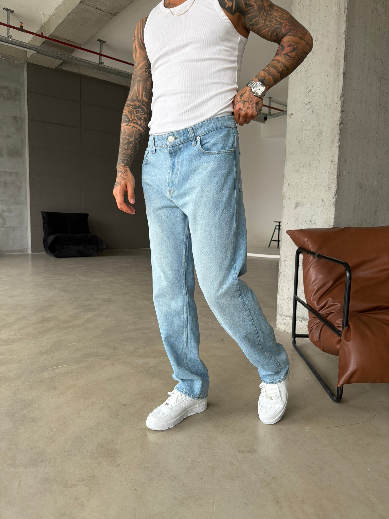 Basic Baggy Fit Pantolon - Mavi