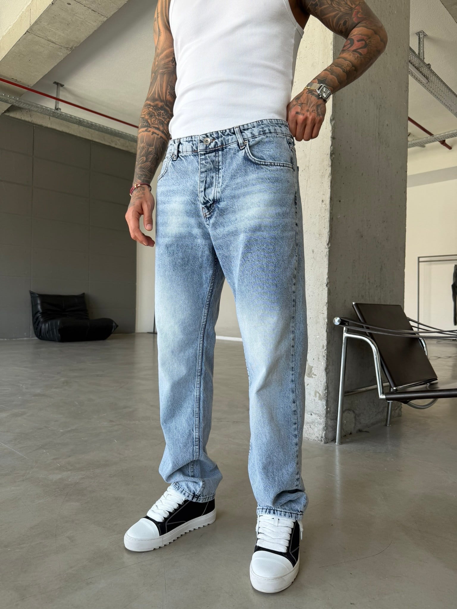 Basic Baggy Fit Pantolon - Mavi