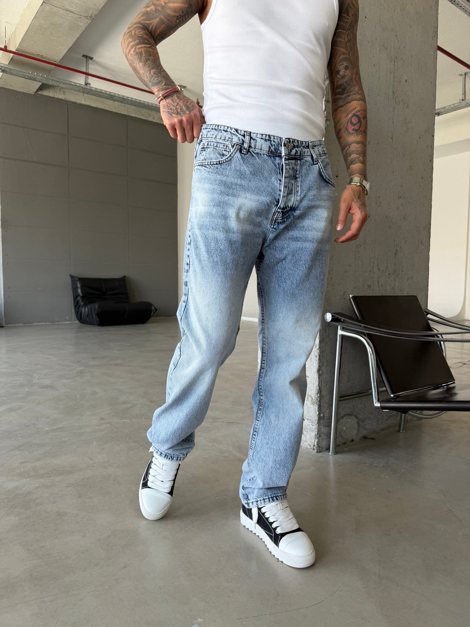 Basic Baggy Fit Pantolon - Mavi