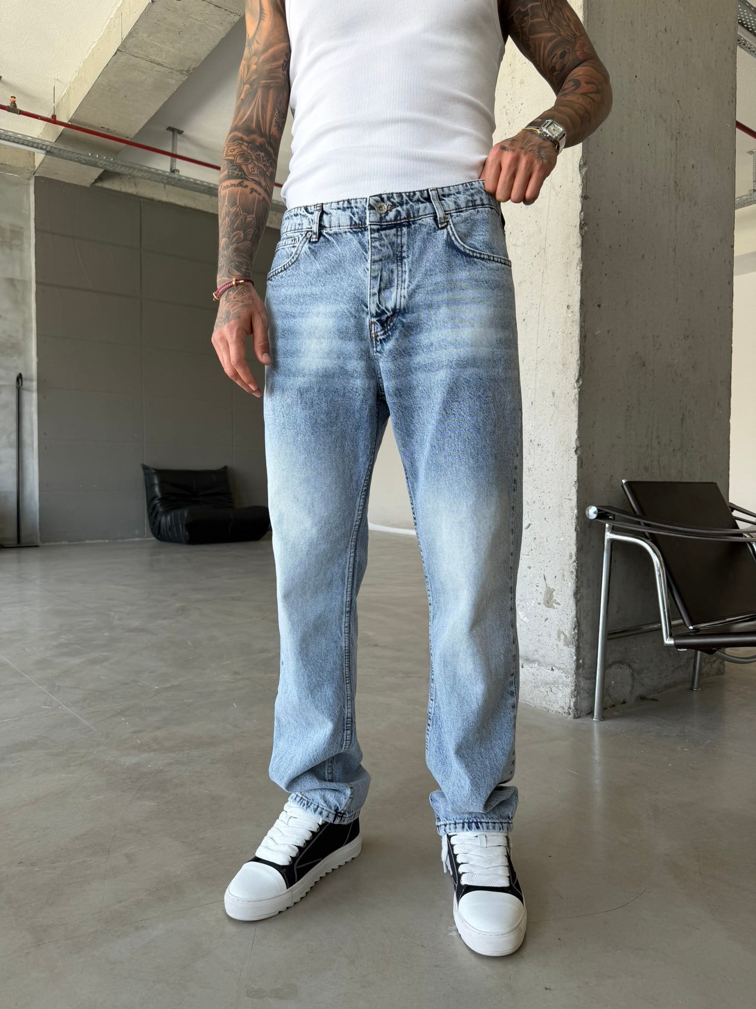 Basic Baggy Fit Pantolon - Mavi