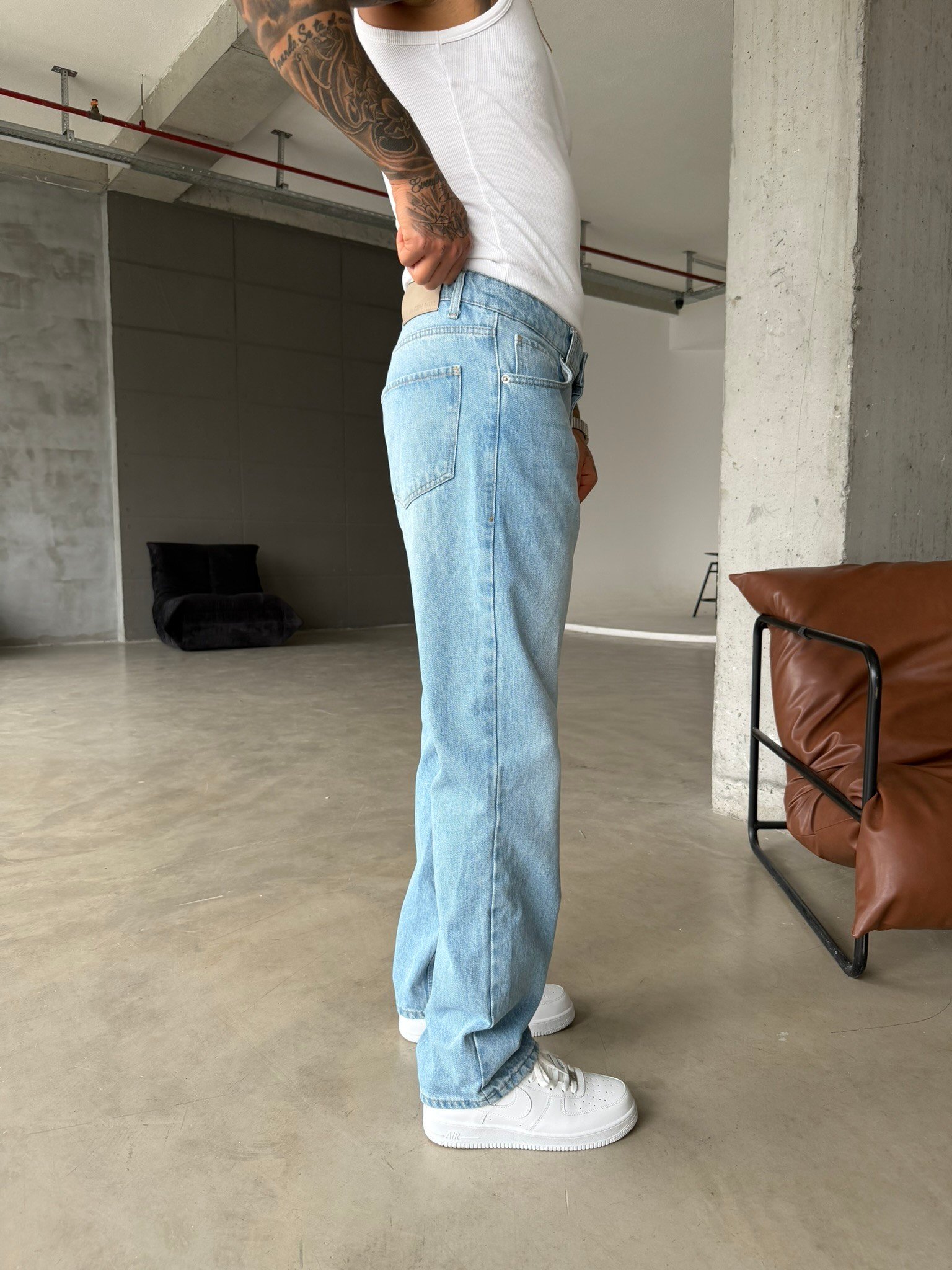 Basic Baggy Fit Pantolon - Mavi