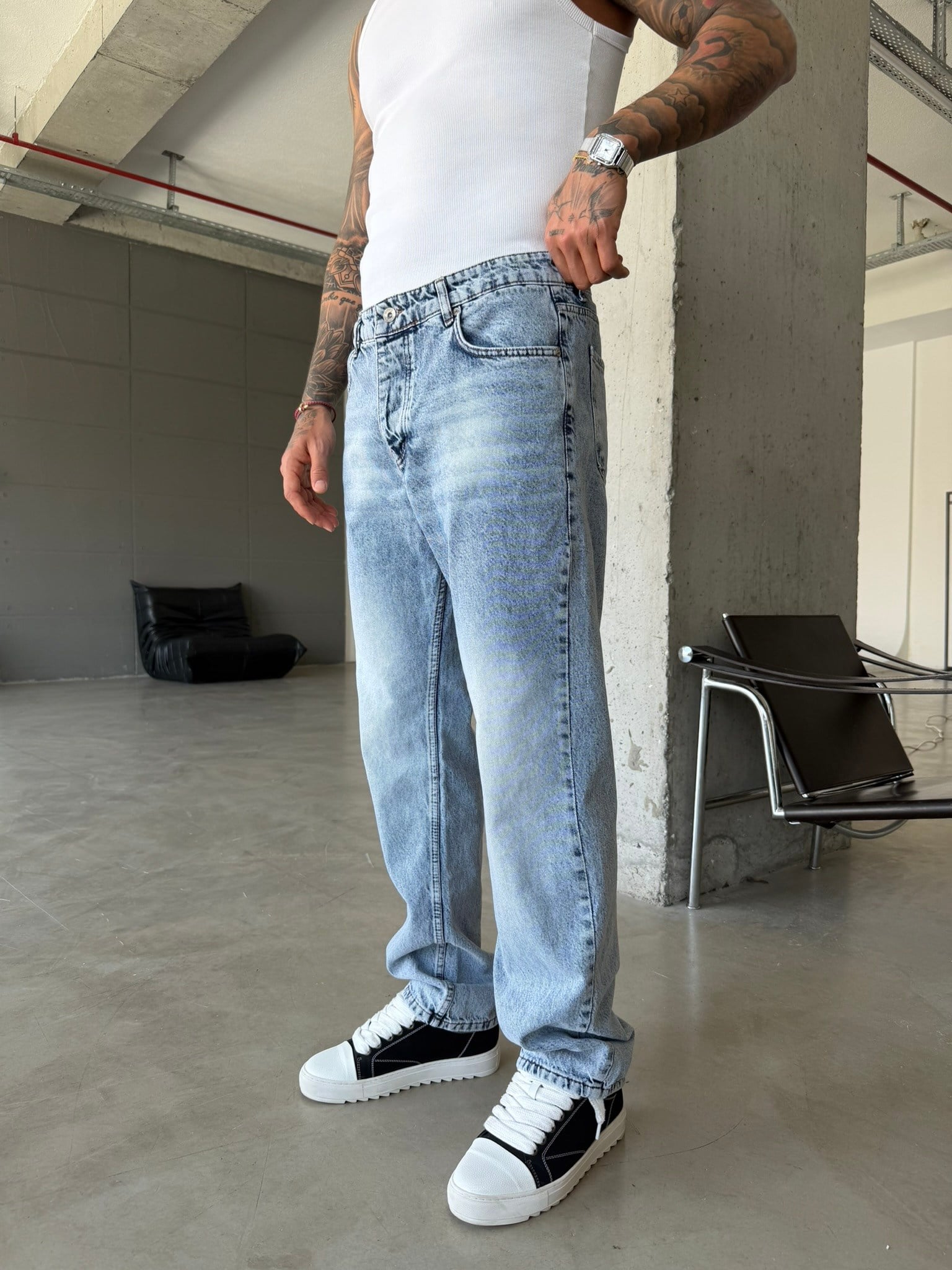 Basic Baggy Fit Pantolon - Mavi