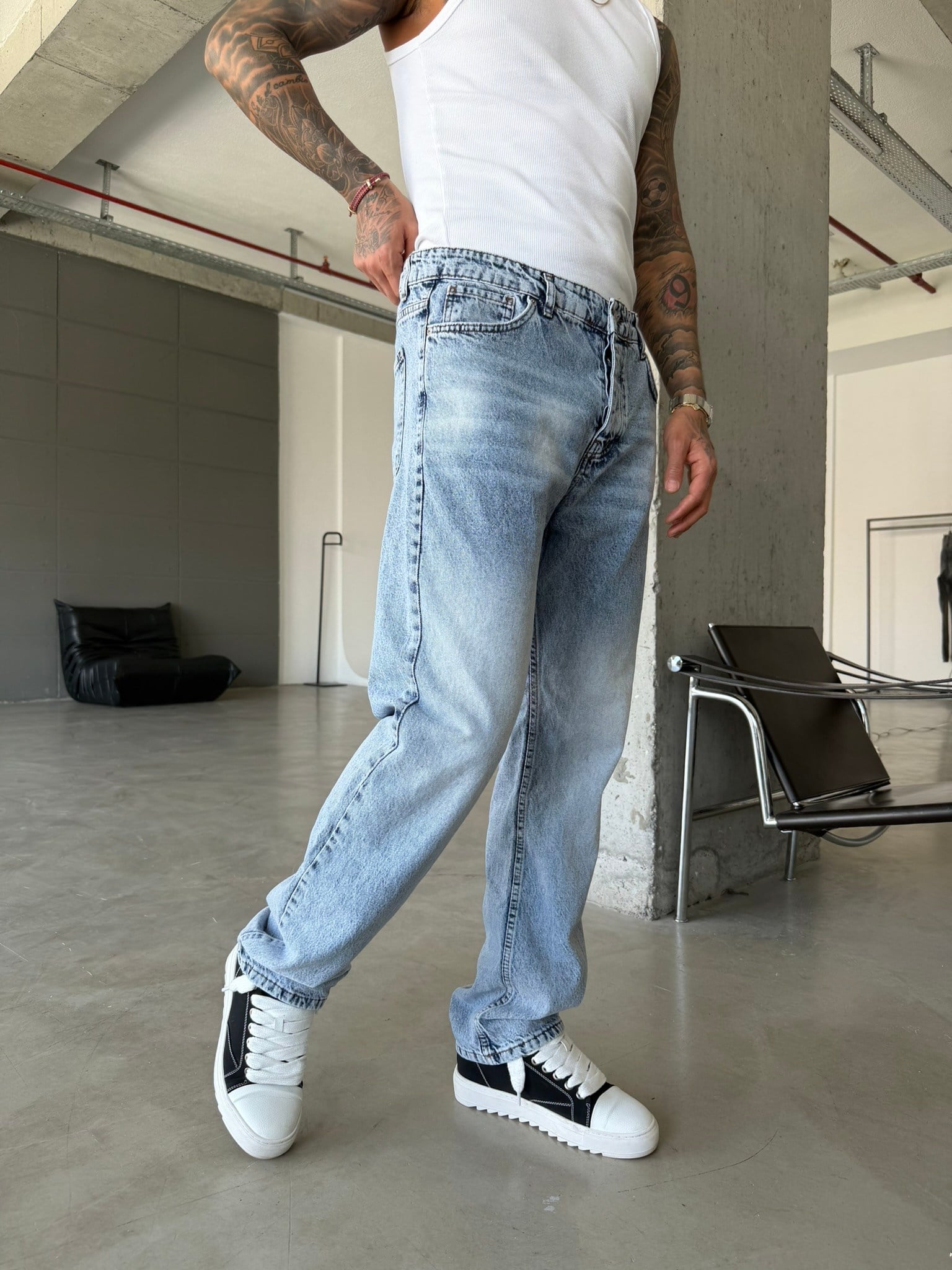 Basic Baggy Fit Pantolon - Mavi