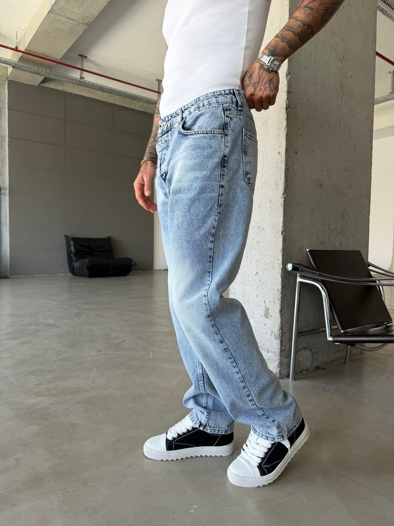 Basic Baggy Fit Pantolon - Mavi