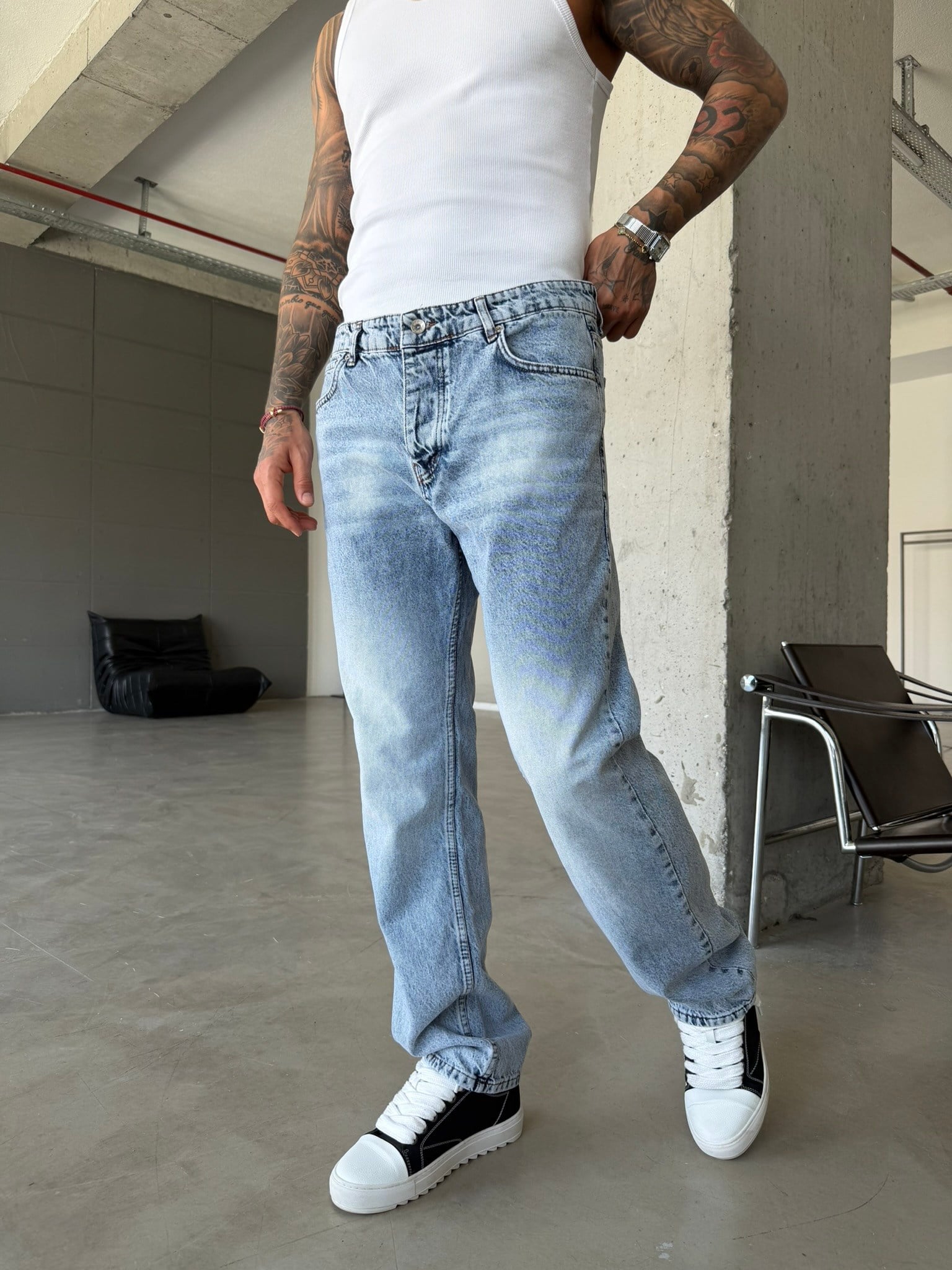 Basic Baggy Fit Pantolon - Mavi