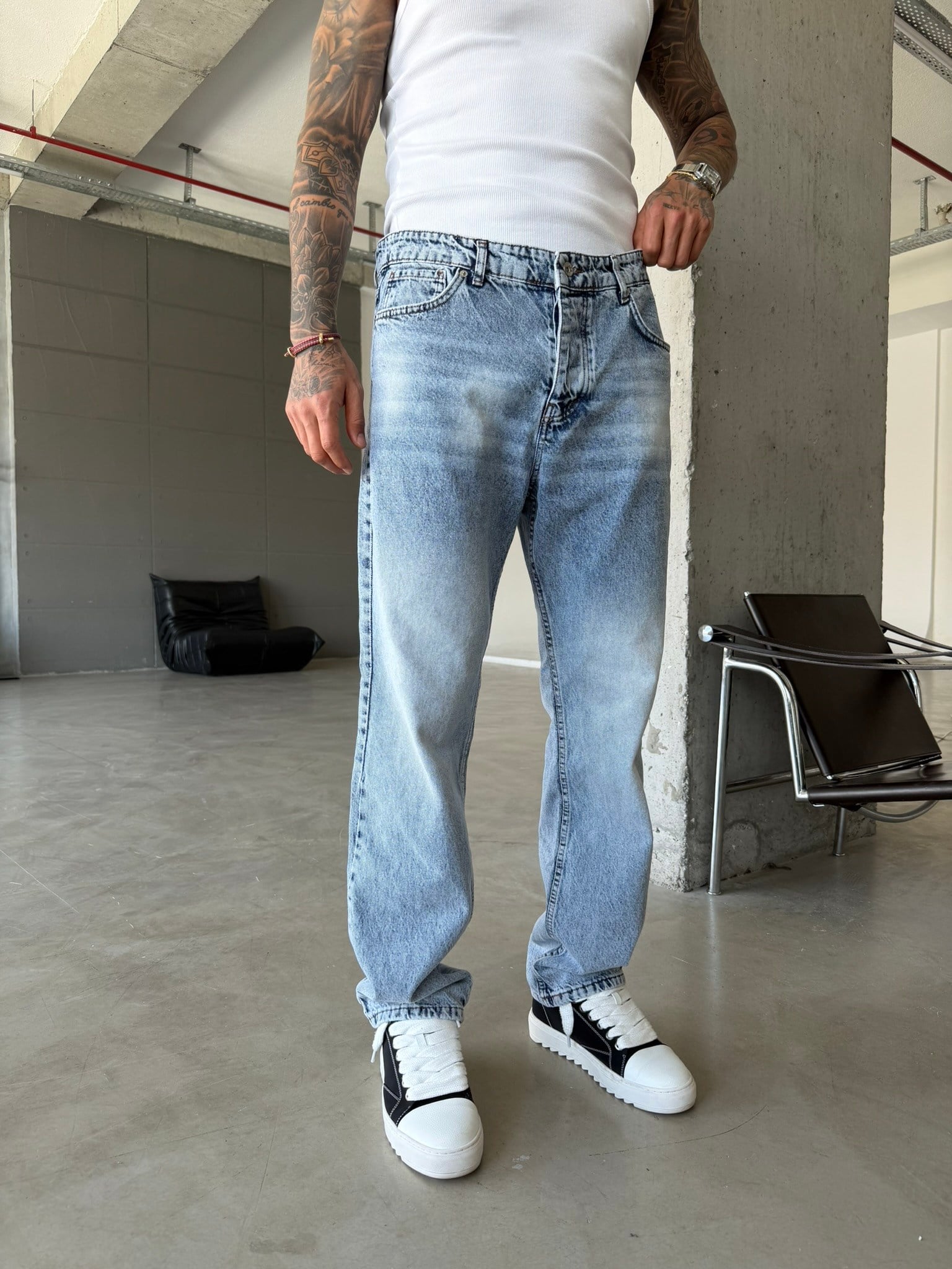 Basic Baggy Fit Pantolon - Mavi