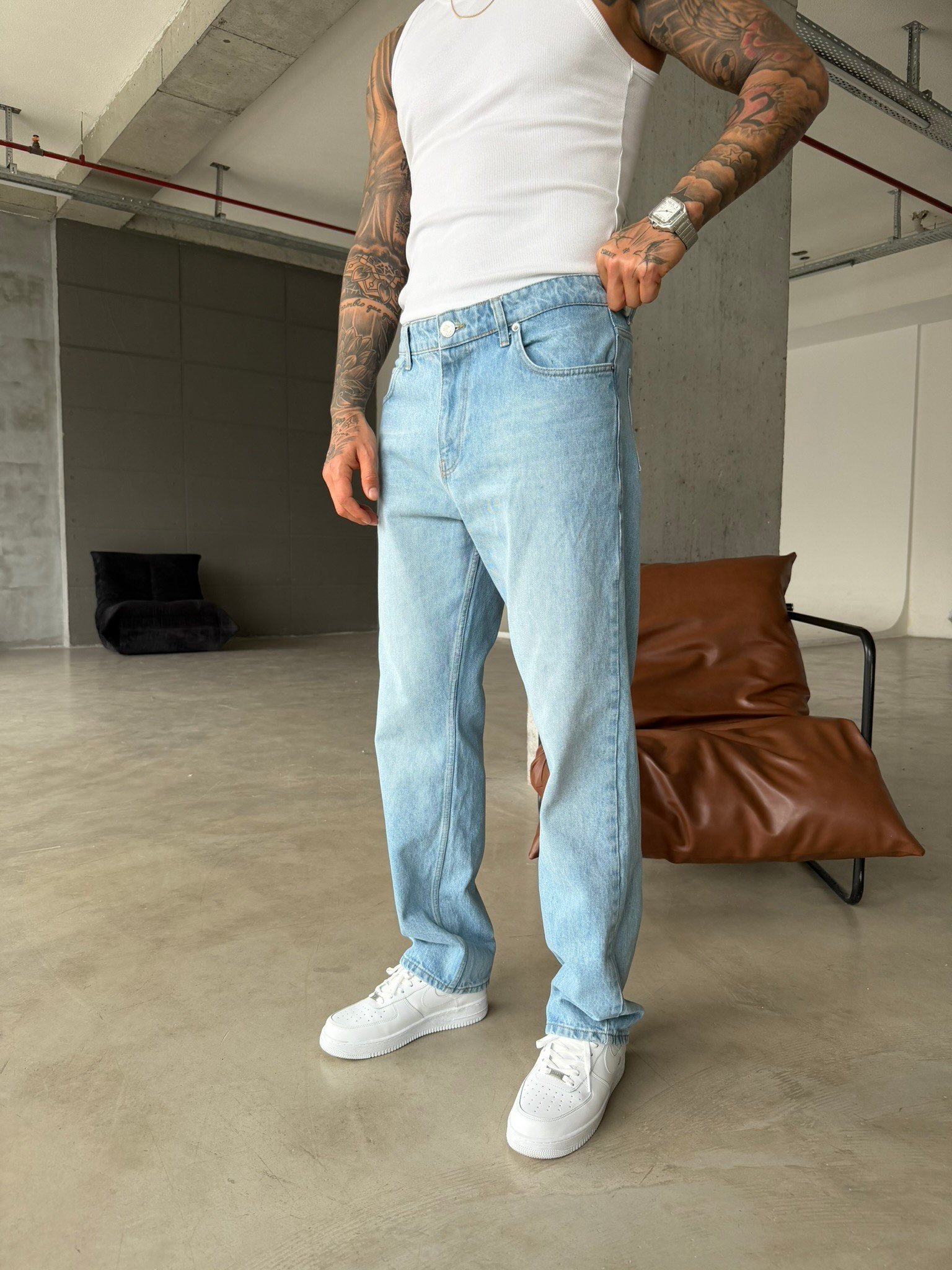 Basic Baggy Fit Pantolon - Mavi