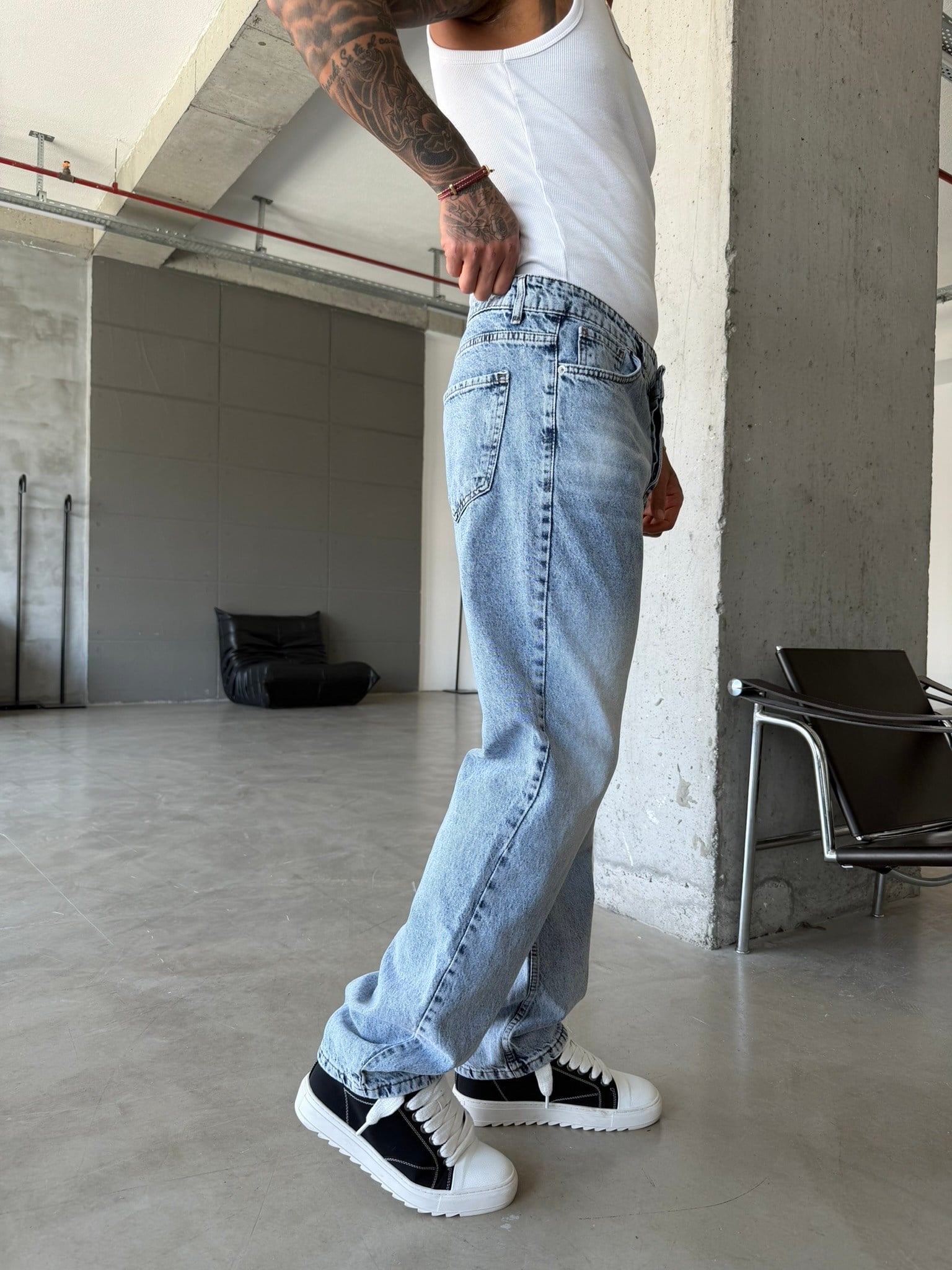 Basic Baggy Fit Pantolon - Mavi