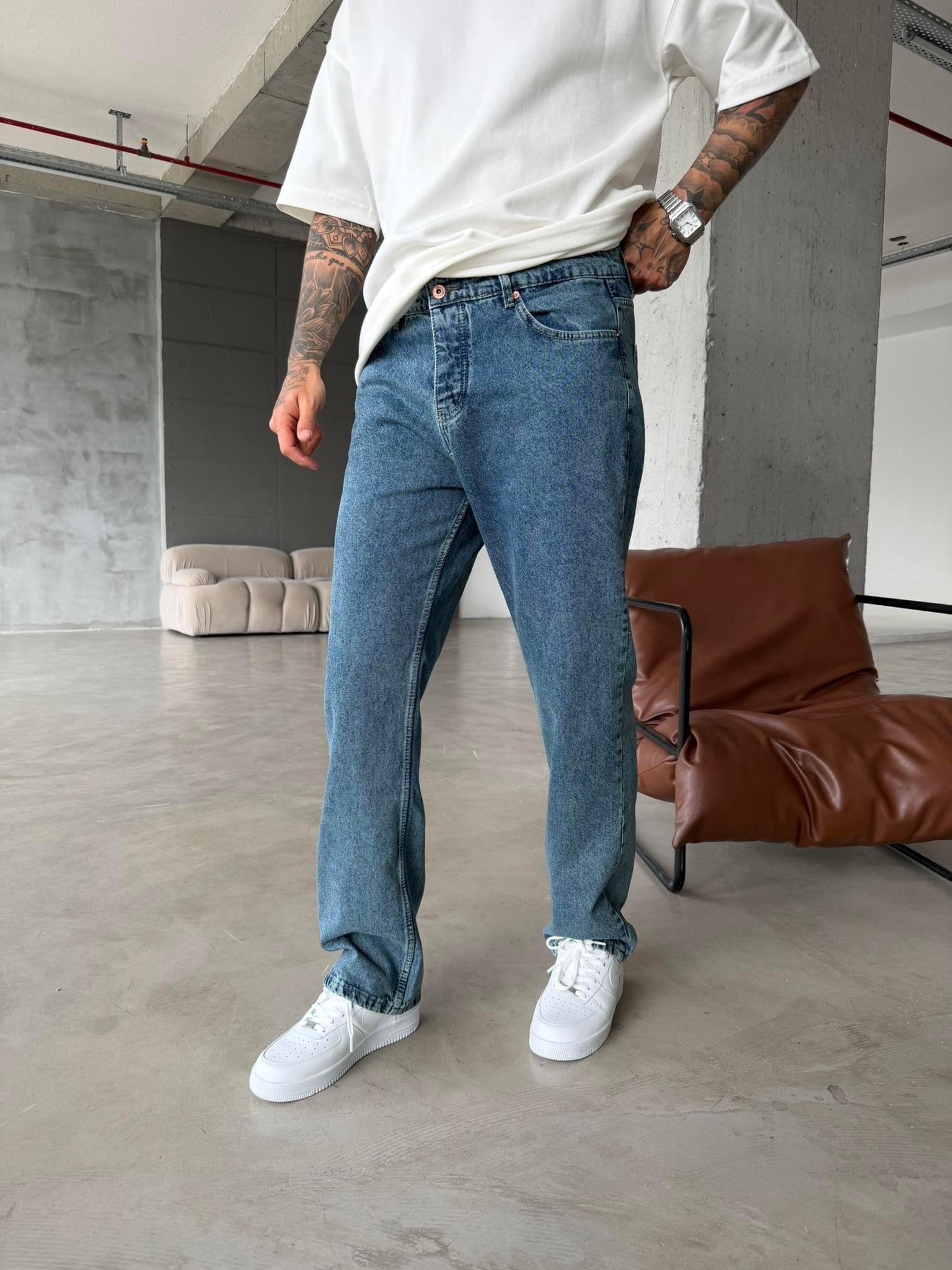 Basic Baggy Yıkamalı Pantolon - İndigo