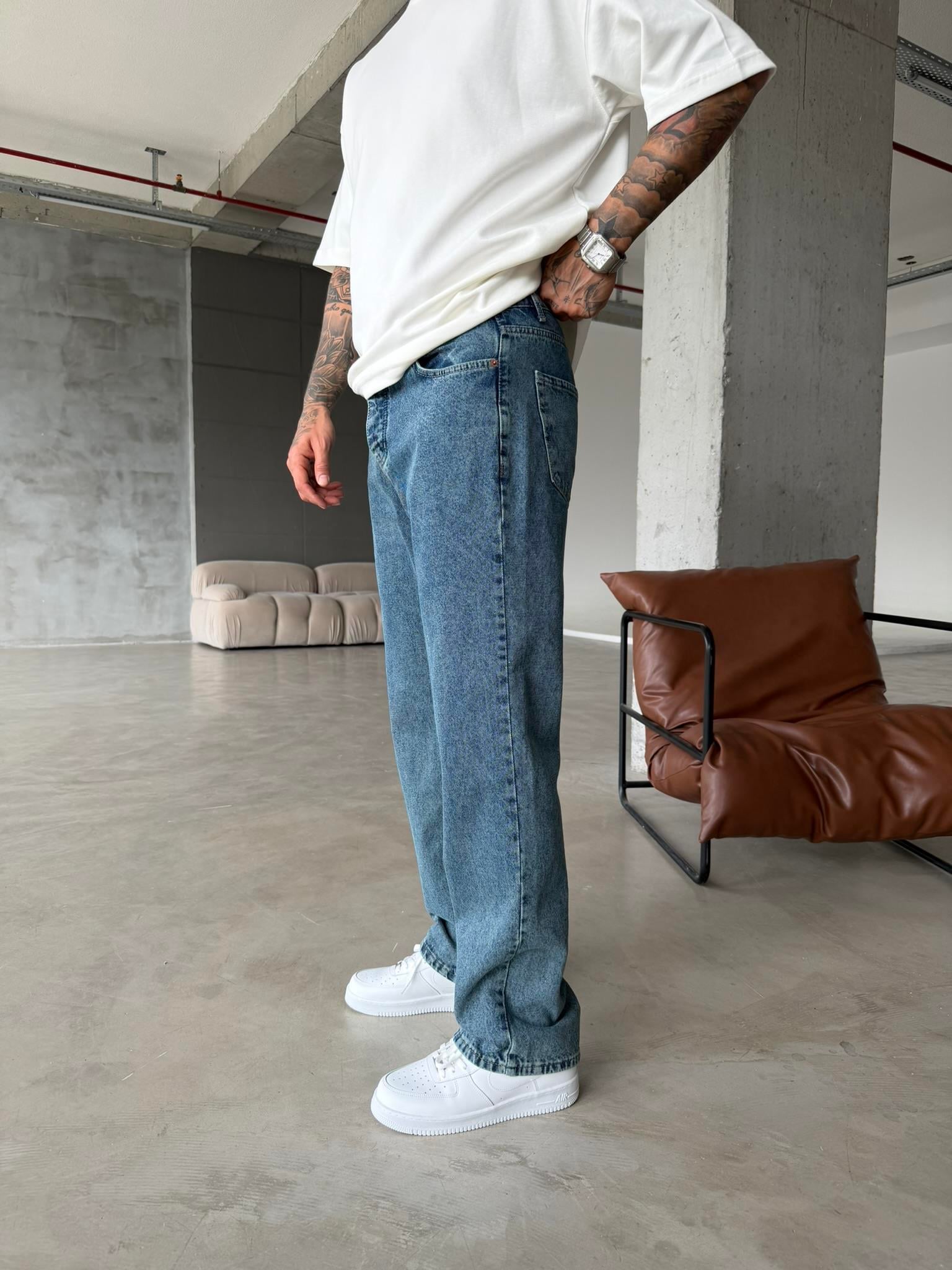 Basic Baggy Yıkamalı Pantolon - İndigo