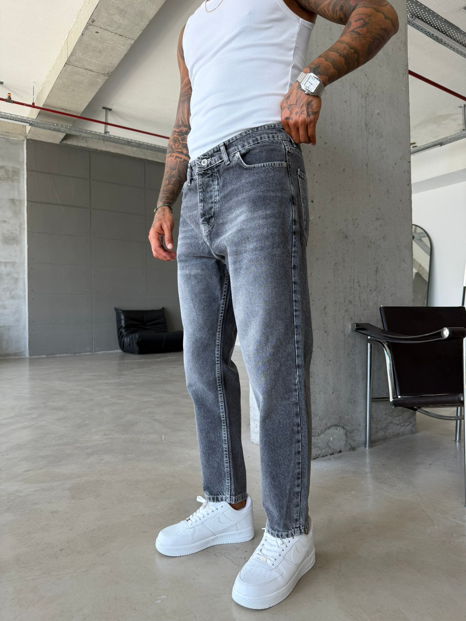 Basic Boyfriend Pantolon - Füme