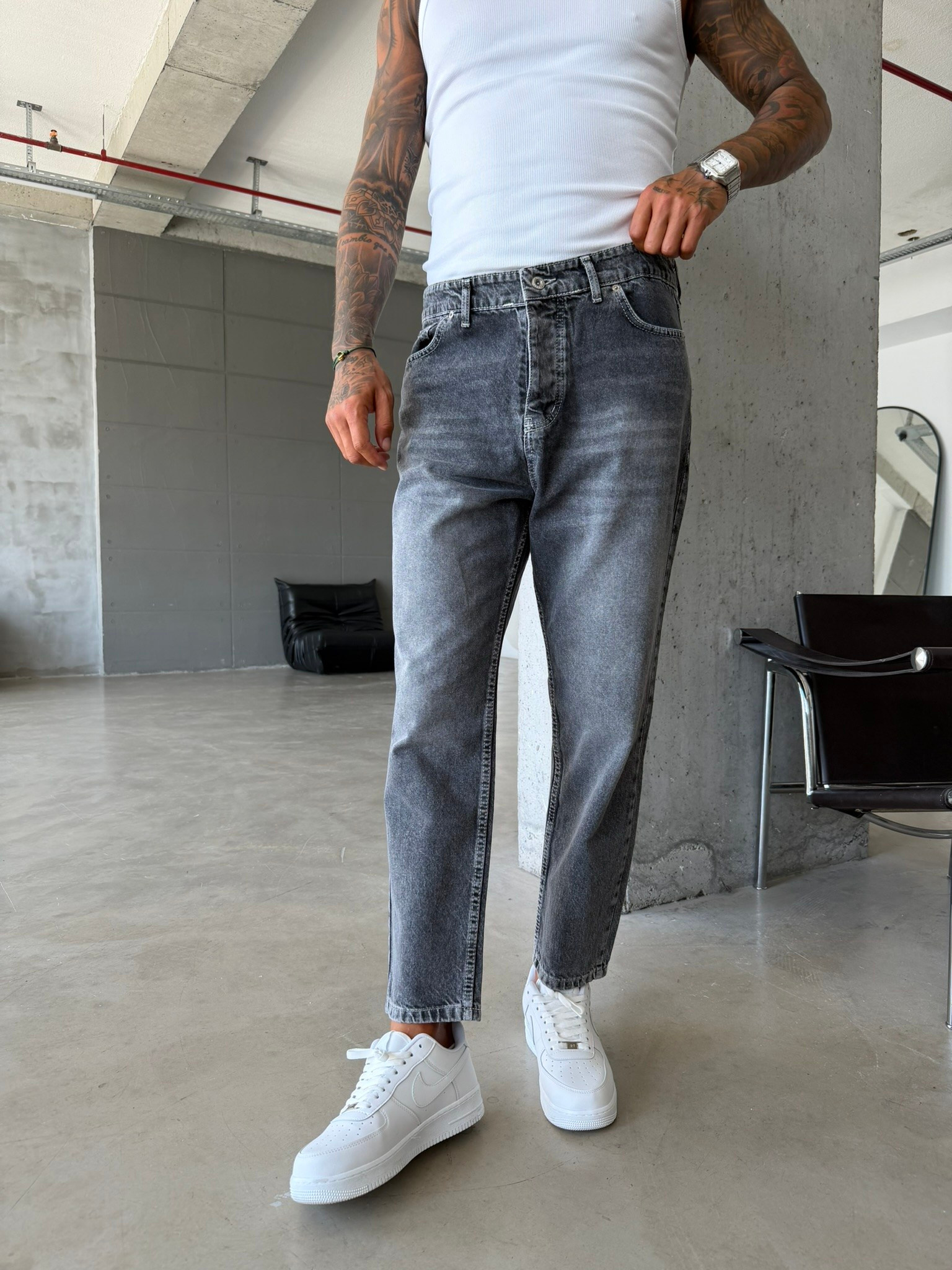 Basic Boyfriend Pantolon - Füme